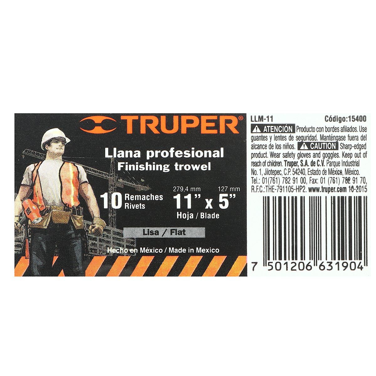 เกียงเหล็กฉาบปูน ทรูเปอร์ (TRUPER) รุ่น 15400 ขนาด 11 นิ้ว x 5 นิ้ว ใบมีดทำจากเหล็ก ขอบตรง ขาอะลูมิเนียมขัดเงา