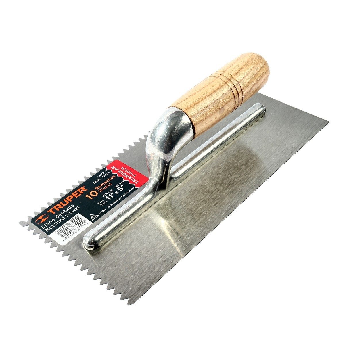 เกียงเหล็กฉาบปูน ร่องตัววี ทรูเปอร์ (TRUPER) รุ่น 15403 ขนาด 11นิ้ว x 15 นิ้ว ใบมีดทำจากเหล็ก ขอบฟันสามเหลี่ยม