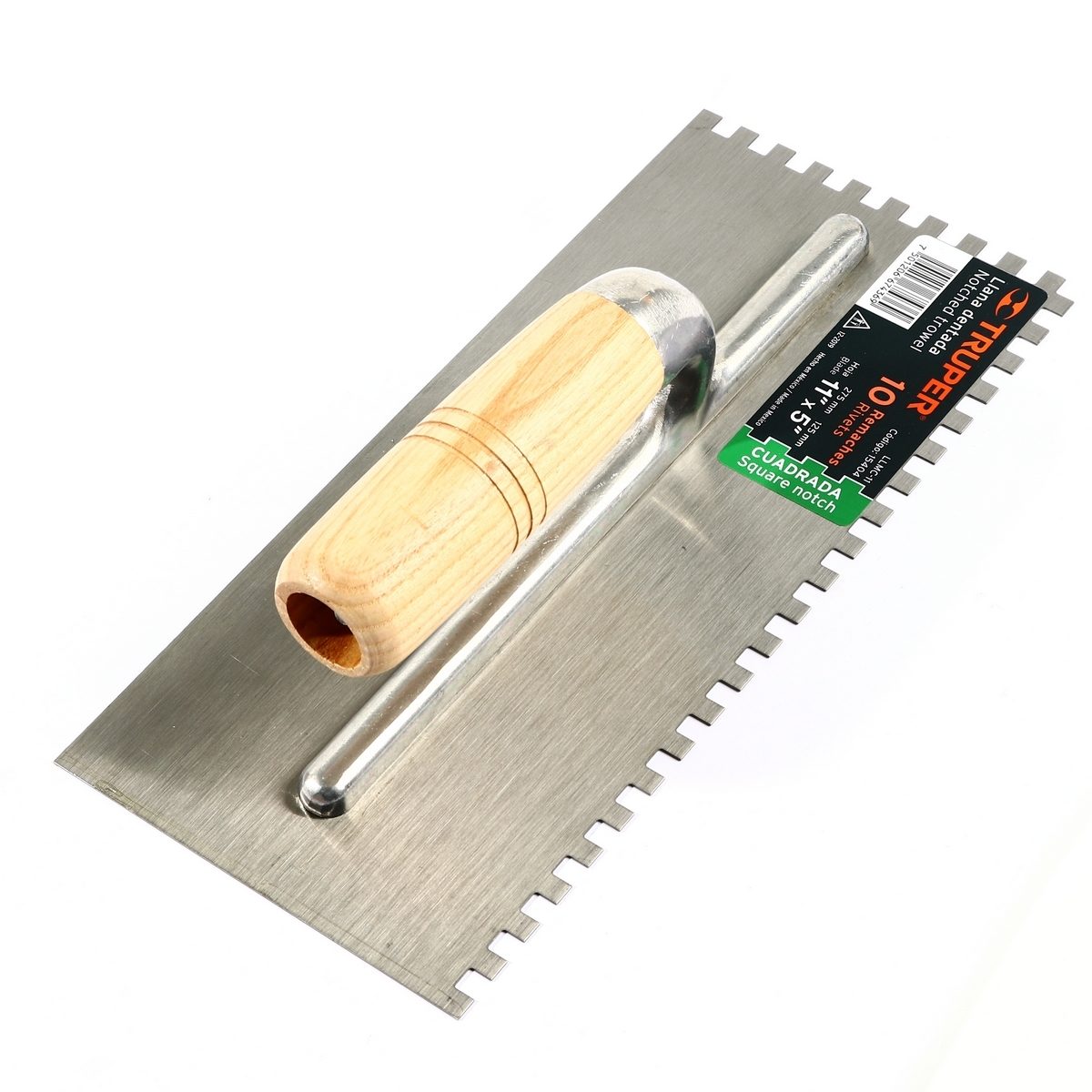 เกียงเหล็กฉาบปูน ร่องเหลี่ยม ทรูเปอร์ (TRUPER) รุ่น 15404 ขนาด 11 นิ้ว x 5 นิ้ว ใบมีดทำจากเหล็ก ขอบฟันสี่เหลี่ยม