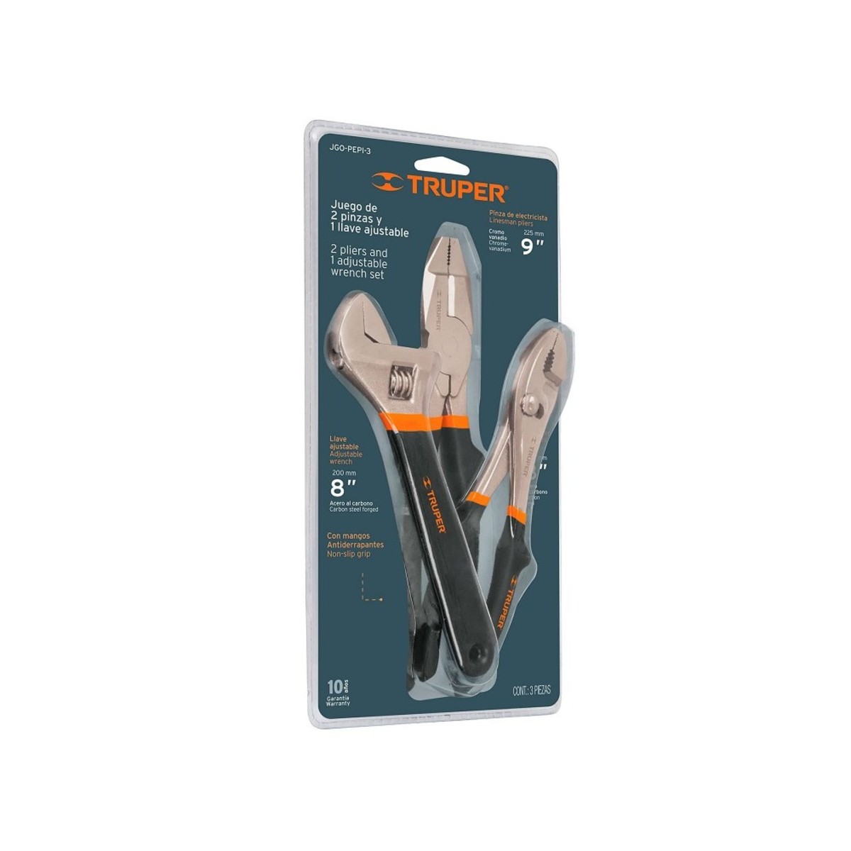 ชุดคีม 2 ชิ้น และ ประแจเลื่อน1 ชิ้น ทรูเปอร์ (TRUPER) รุ่น 18216 ทำจากเหล็กวานาเดียมโครเมี่ยมสำหรับใช้ไฟฟ้าเดินสายติดตั้งอุปกรณ์ไฟฟ้า ชุบนิก