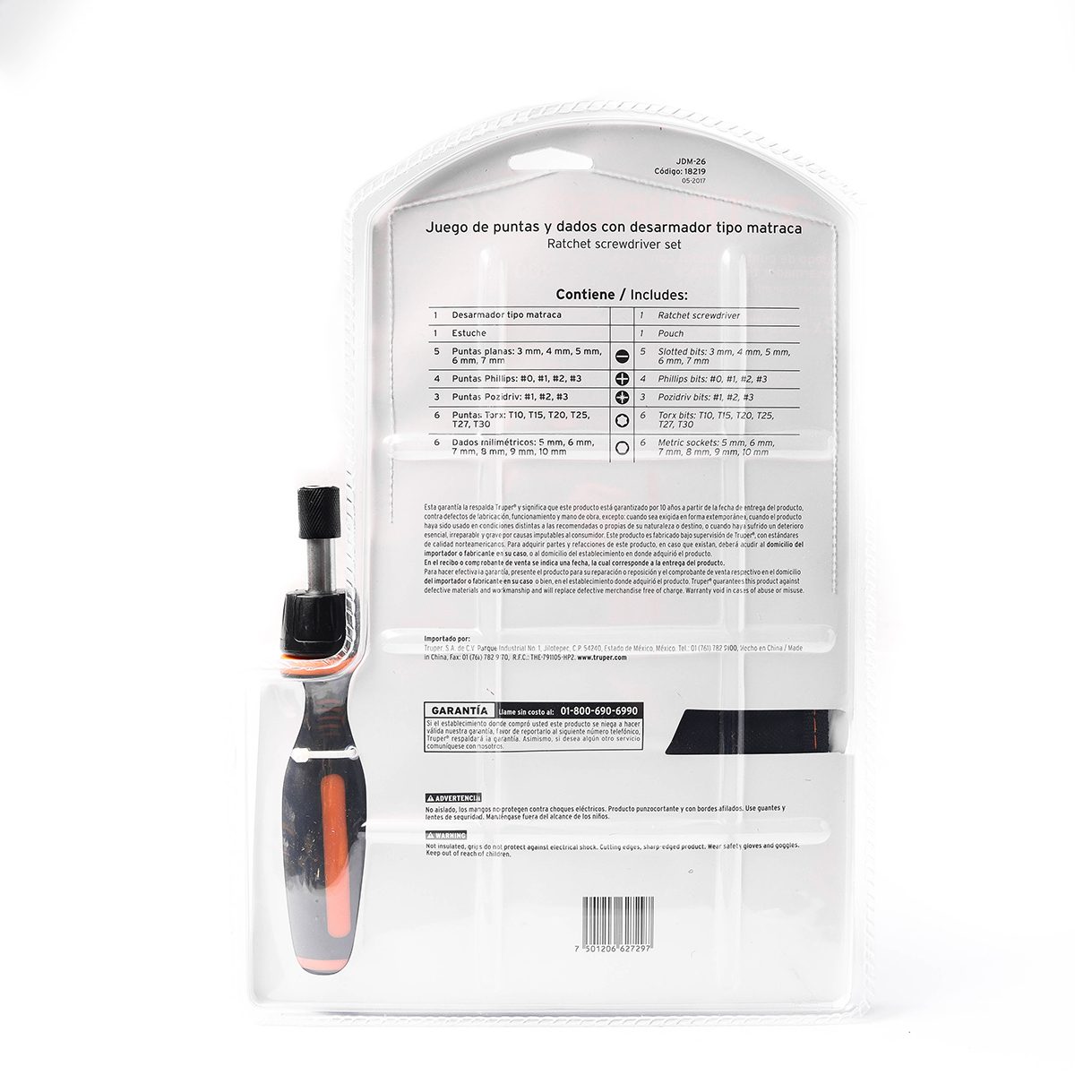 ชุดไขควง 1/4 นิ้ว ด้ามฟรี ดอกไขควง 24 หัว ทรูเปอร์ (TRUPER) รุ่น 18219 เป็นเหล็กกล้าวานาเดียมโครเมี่ยม และเปลี่ยนหัวได้ตามการใช้งาน ความต้าน