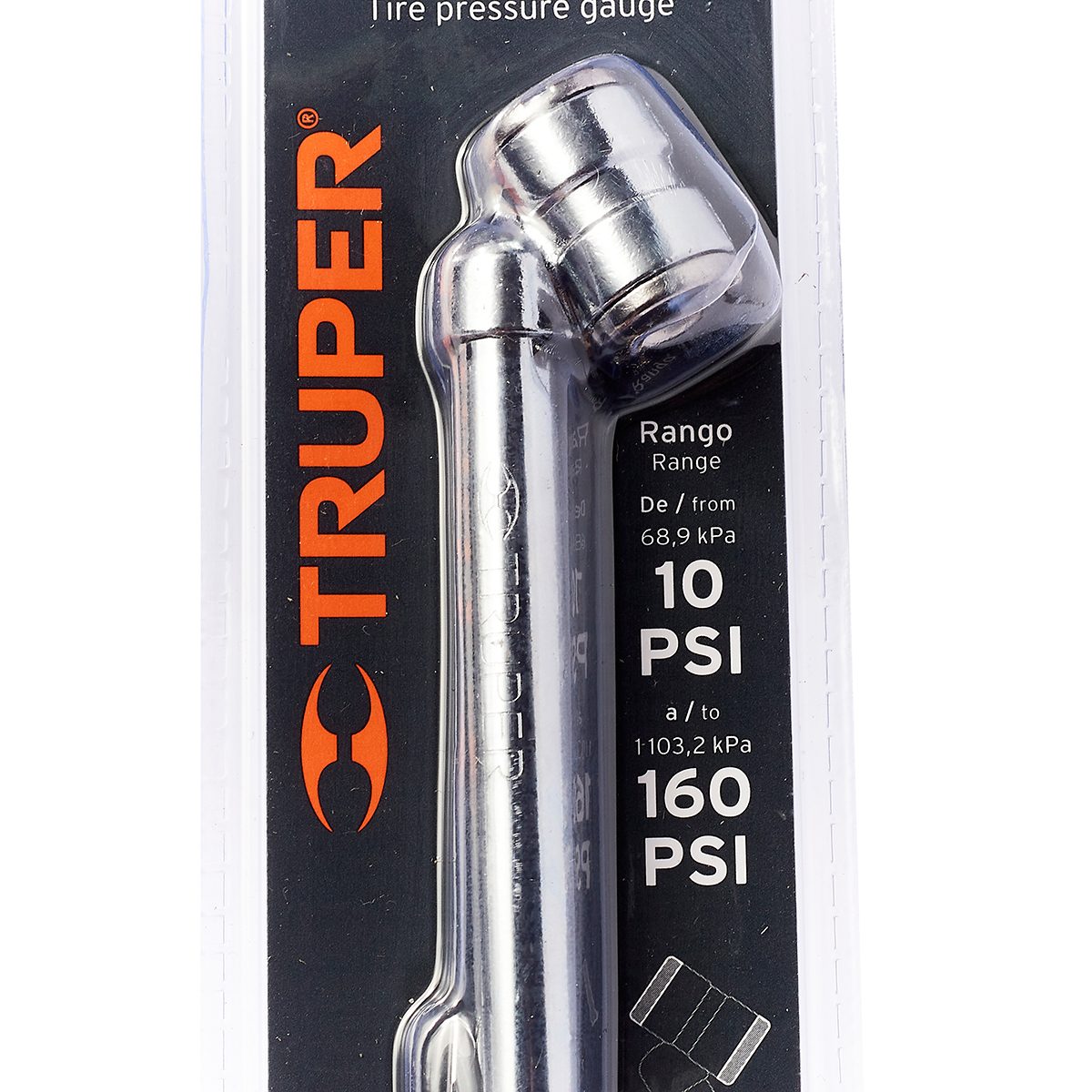 เกจ์วัดแรงดันยางรถ 2 หัว 160 ปอนด์ ทรูเปอร์ (TRUPER) รุ่น 19100 โครงสร้างแข็งแรงทนทานทำจากเหล็กและทองเหลืองชุบโครเมี่ยม