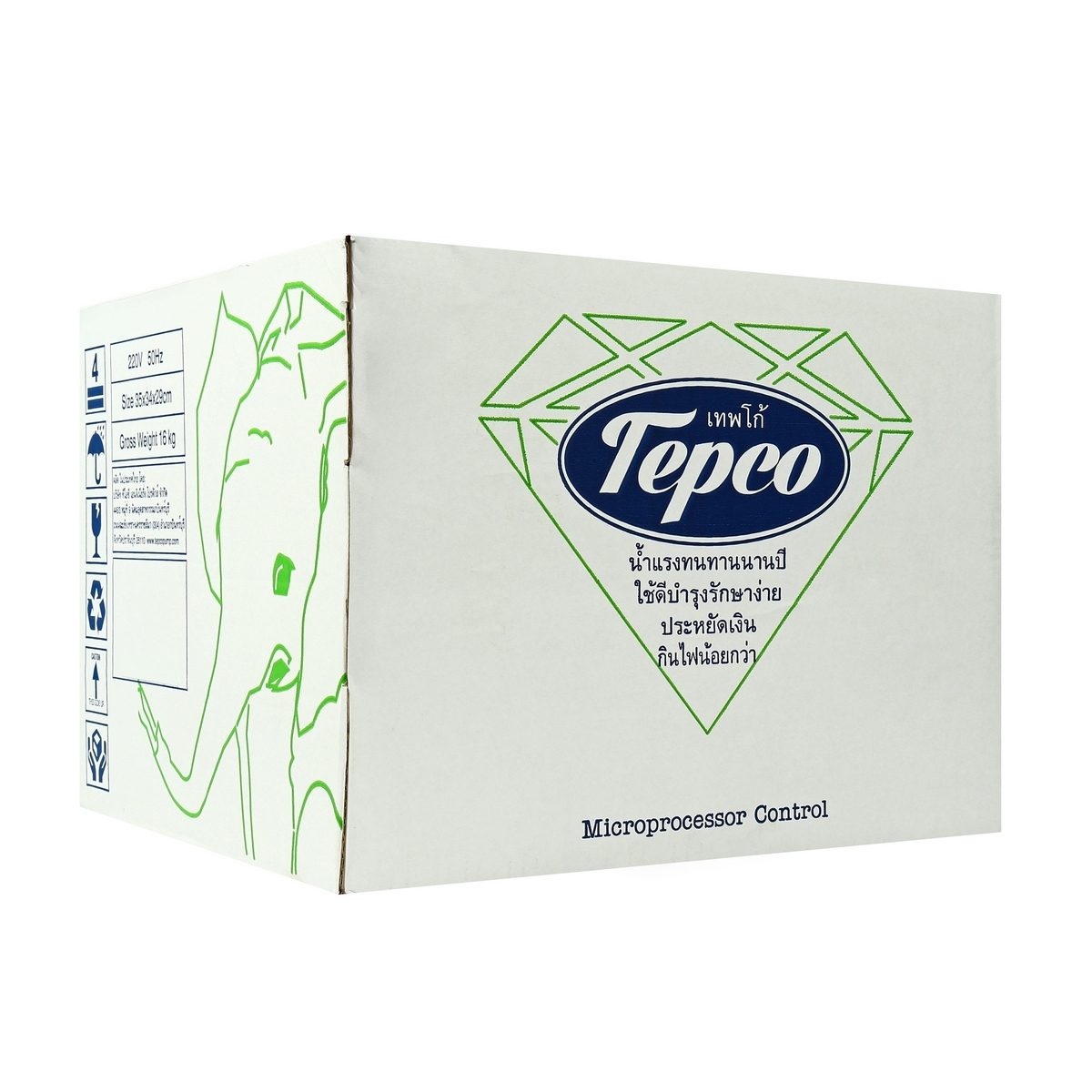 TEPCO ปั๊มน้ำอัตโนมัติ ถังเหลี่ยม 150 วัตต์ รุ่น TCX150 ขนาดท่อส่งเข้าและดูดออก 1 นิ้ว ส่งสูงสุด 40 เมตร ปริมาณน้ำสูงสุด 50 ลิตร/นาที ดูดลึก