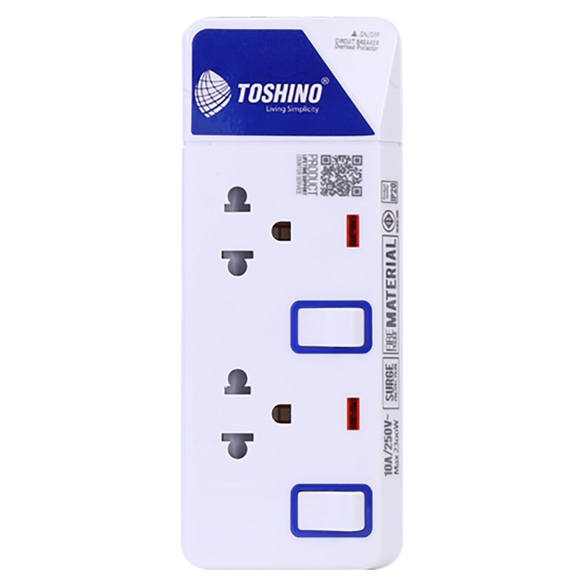 TOSHINO ปลั๊กพ่วง 2 ช่อง 2 สวิตช์ สายไฟยาว 3 เมตร 10 แอมป์ รุ่น ET-912 สาย VCT 3X0.75 S.qm มาตรฐาน มอก. (โตชิโน่)