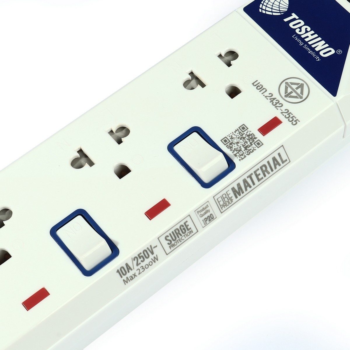 TOSHINO ปลั๊กพ่วง 5 ช่อง 5 สวิตช์ สายไฟ 3 เมตร 10 แอมป์ รุ่น ET-915 สาย VCT 3X0.75 S.qm มาตรฐาน มอก. (โตชิโน่)