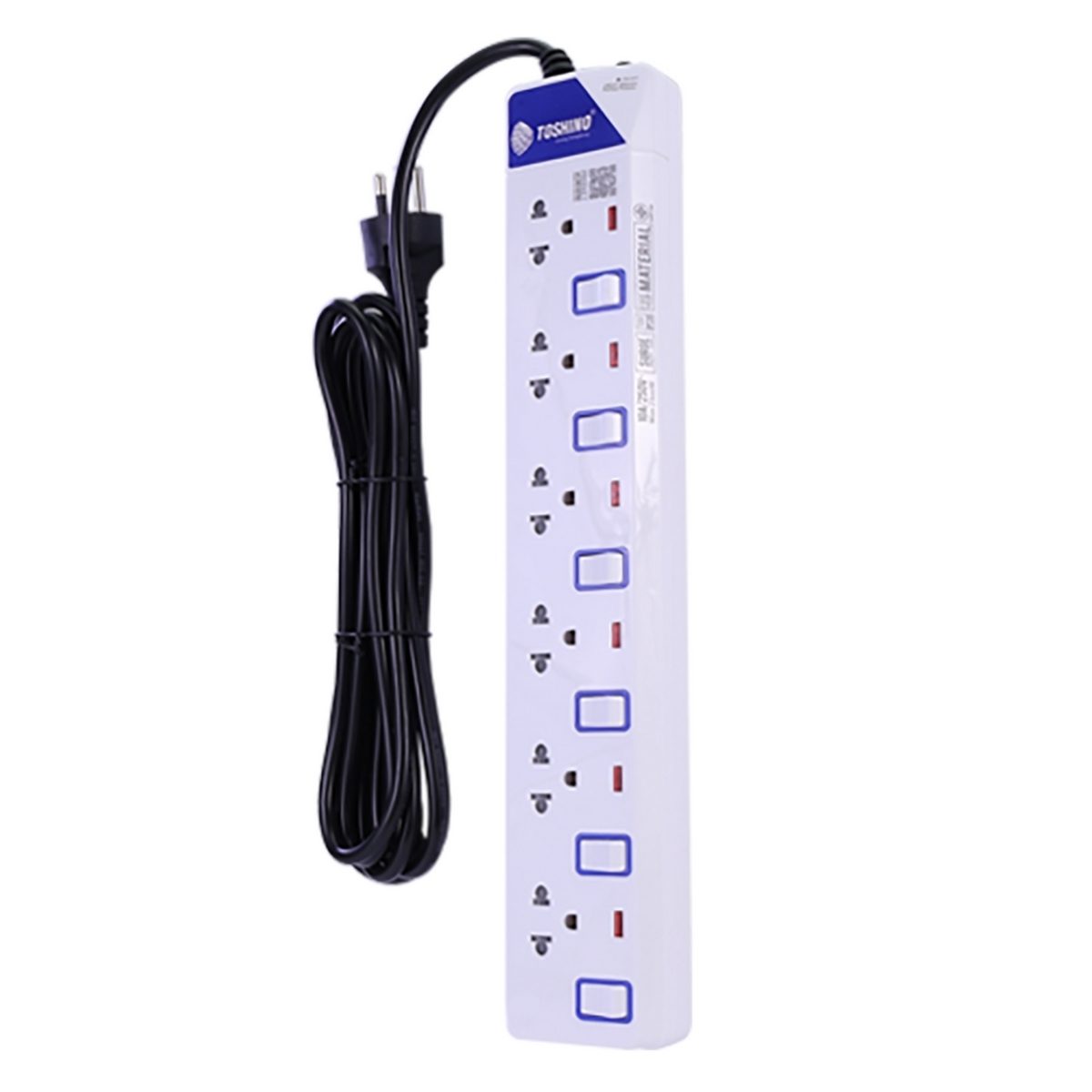 TOSHINO ปลั๊กพ่วง 6 ช่อง 6 สวิตช์ สายไฟ 5 เมตร 10 แอมป์ รุ่น ET-9165M สาย VCT 3X0.75 S.qm มาตรฐาน มอก. (โตชิโน่)
