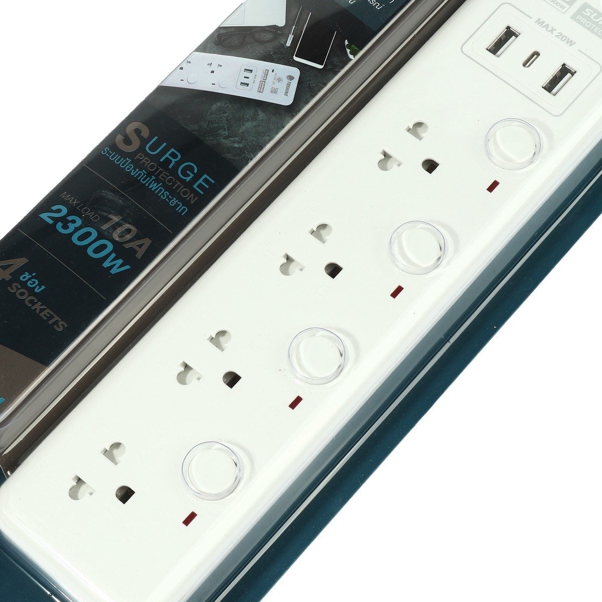 TOSHINO ปลั๊กไฟ 4 ช่อง 2 USB 1 Type C 4 สวิตช์ 10 แอมป์ รุ่น WY Series รองรับไฟ 2300 วัตต์ มาตรฐาน มอก. (โตชิโน่)