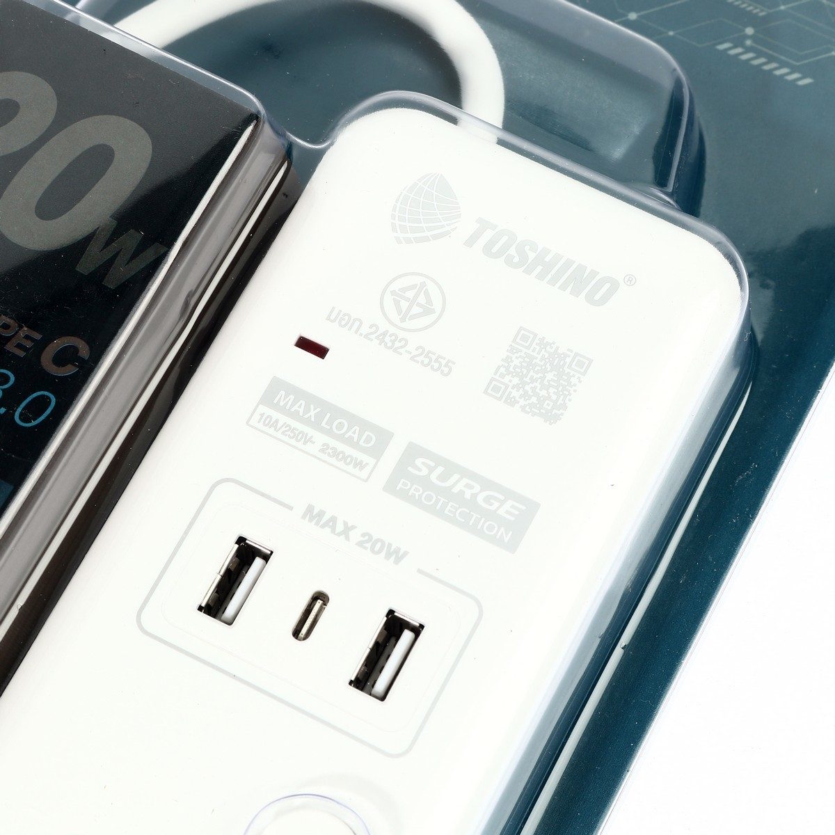 TOSHINO ปลั๊กไฟ 4 ช่อง 2 USB 1 Type C 4 สวิตช์ 10 แอมป์ รุ่น WY Series รองรับไฟ 2300 วัตต์ มาตรฐาน มอก. (โตชิโน่)