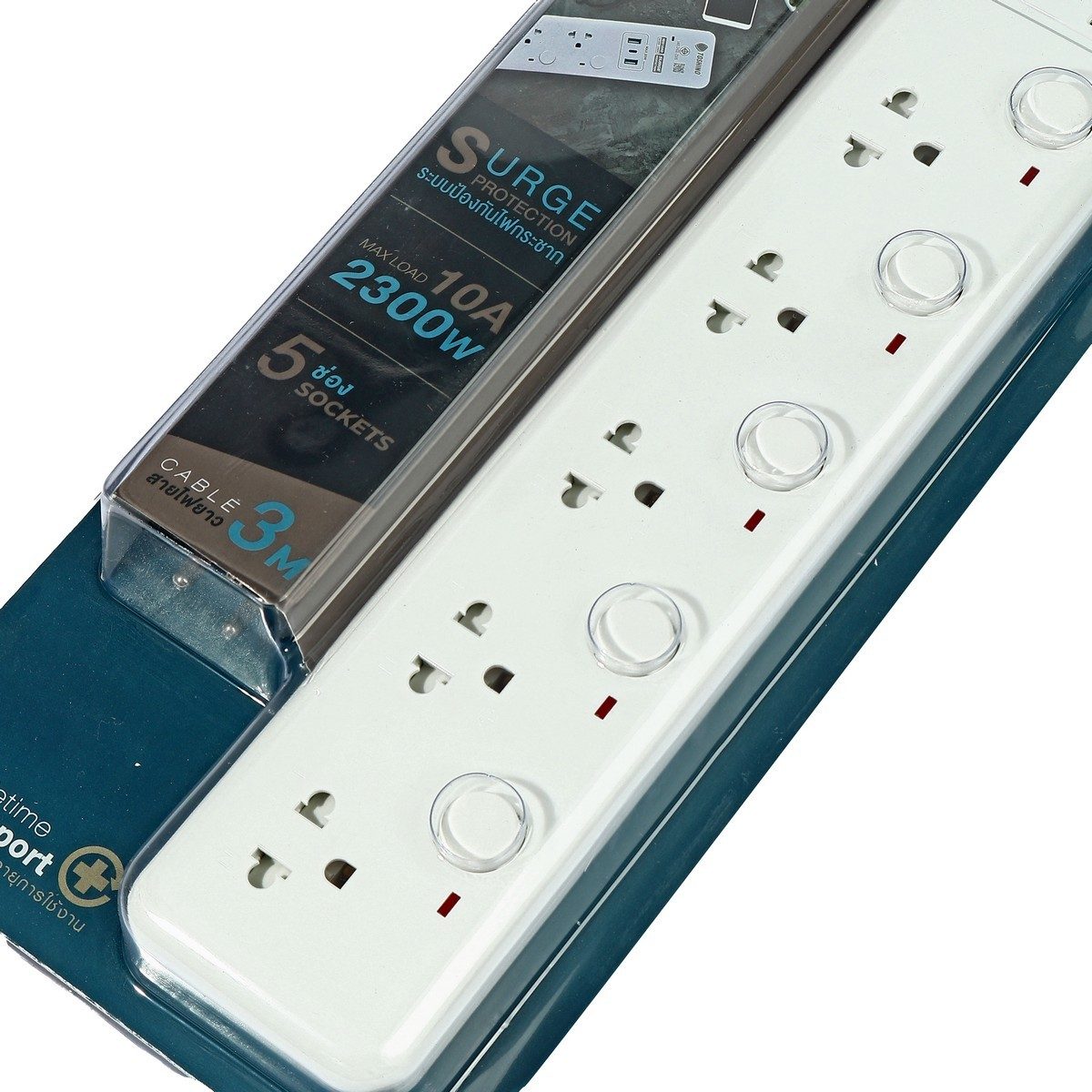 TOSHINO ปลั๊กไฟ 5 ช่อง 2 USB 1 Type C 5 สวิตช์ สายไฟ 3 เมตร 10 แอมป์ รุ่น WY Series รองรับไฟ 2300 วัตต์ (โตชิโน่)