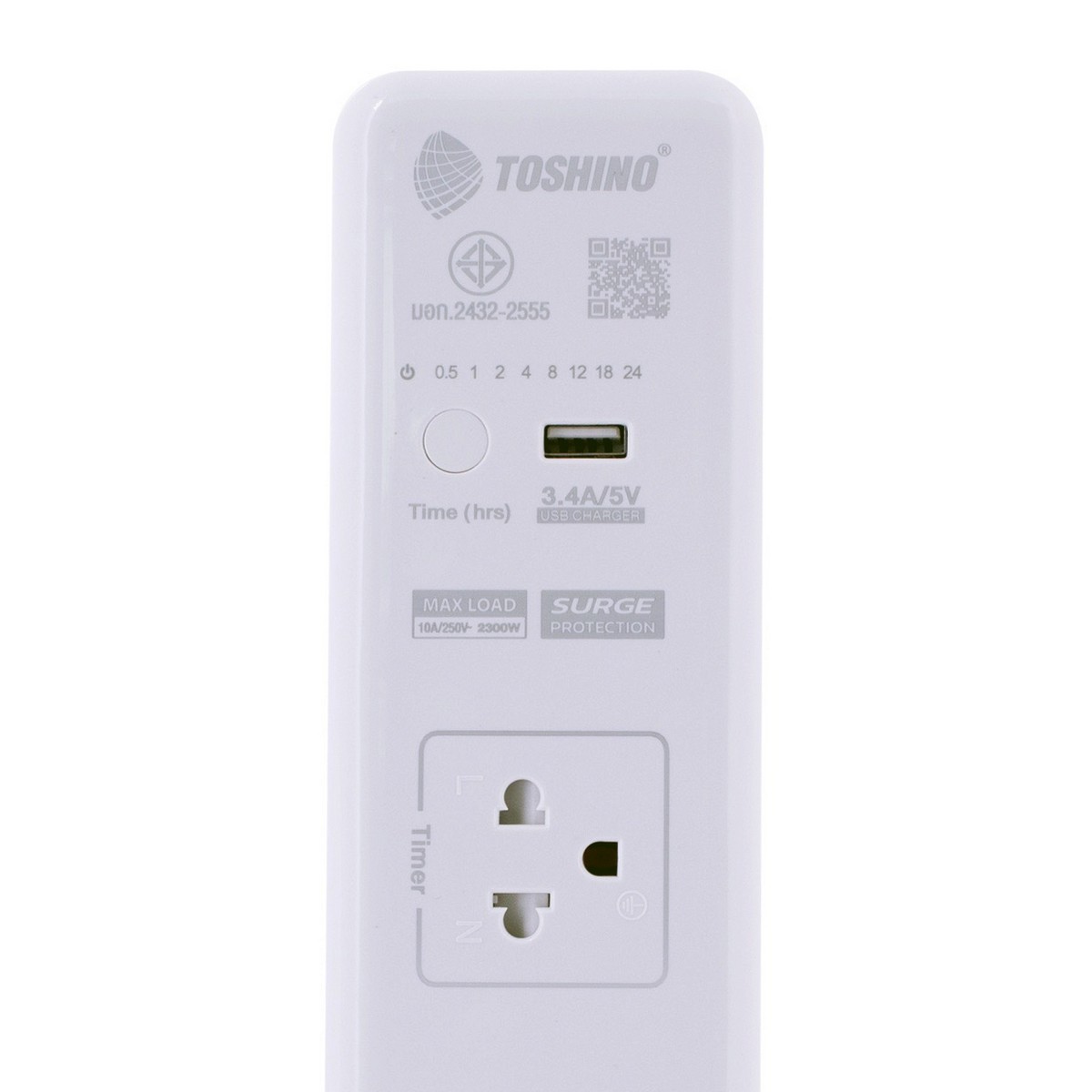 TOSHINO รางปลั๊กไฟ 3 ช่อง 3 เมตร 10 แอมป์ USB 1 ช่อง รุ่น WT-33 พร้อมนาฬิกาตั้งเวลา24 ชั่วโมง มอก.2432-2555 (โตชิโน่)