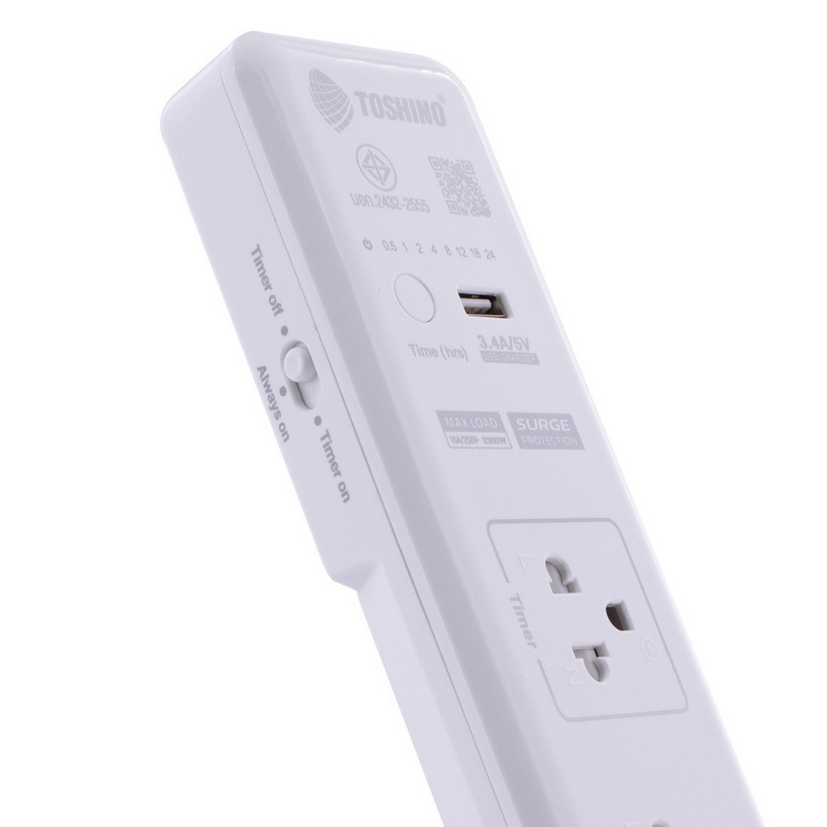 TOSHINO รางปลั๊กไฟ 3 ช่อง 3 เมตร 10 แอมป์ USB 1 ช่อง รุ่น WT-33 พร้อมนาฬิกาตั้งเวลา24 ชั่วโมง มอก.2432-2555 (โตชิโน่)