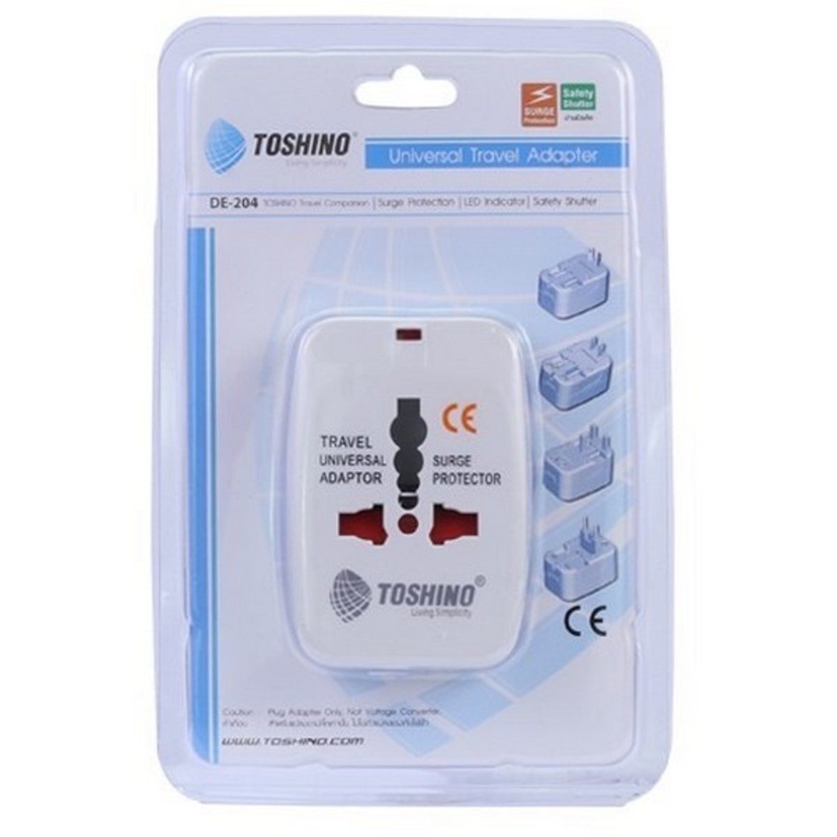 TOSHINO อะแดปเตอร์ 4IN1 รองรับไฟได้สูงสุด 10A 2300W รุ่น DE-204 สีขาว ปลั๊กแปลงนานาชาติสำหรับเดินทางท่องเที่ยว (โตชิโน่)