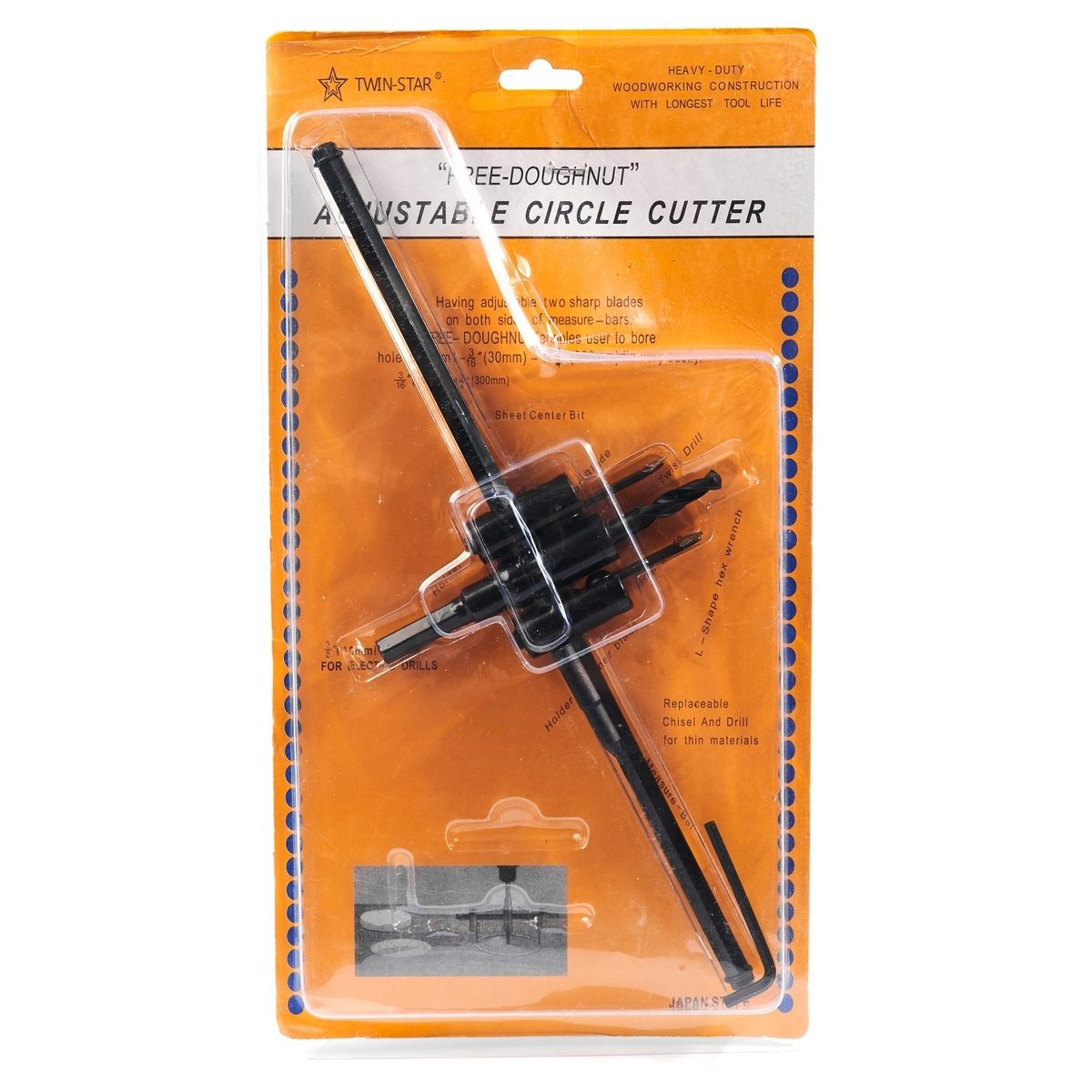 TWIN STAR ดอกโฮลซอเจาะฝ้า ปรับระดับได้ตั้งแต่ ขนาด 30-300 มม. เหมาะสำหรับเจาะเพดาน หรืองานเจาะรูกลมทั่วไป ามารถเจาะรูกลมได้หลายขนาด สามารถใช