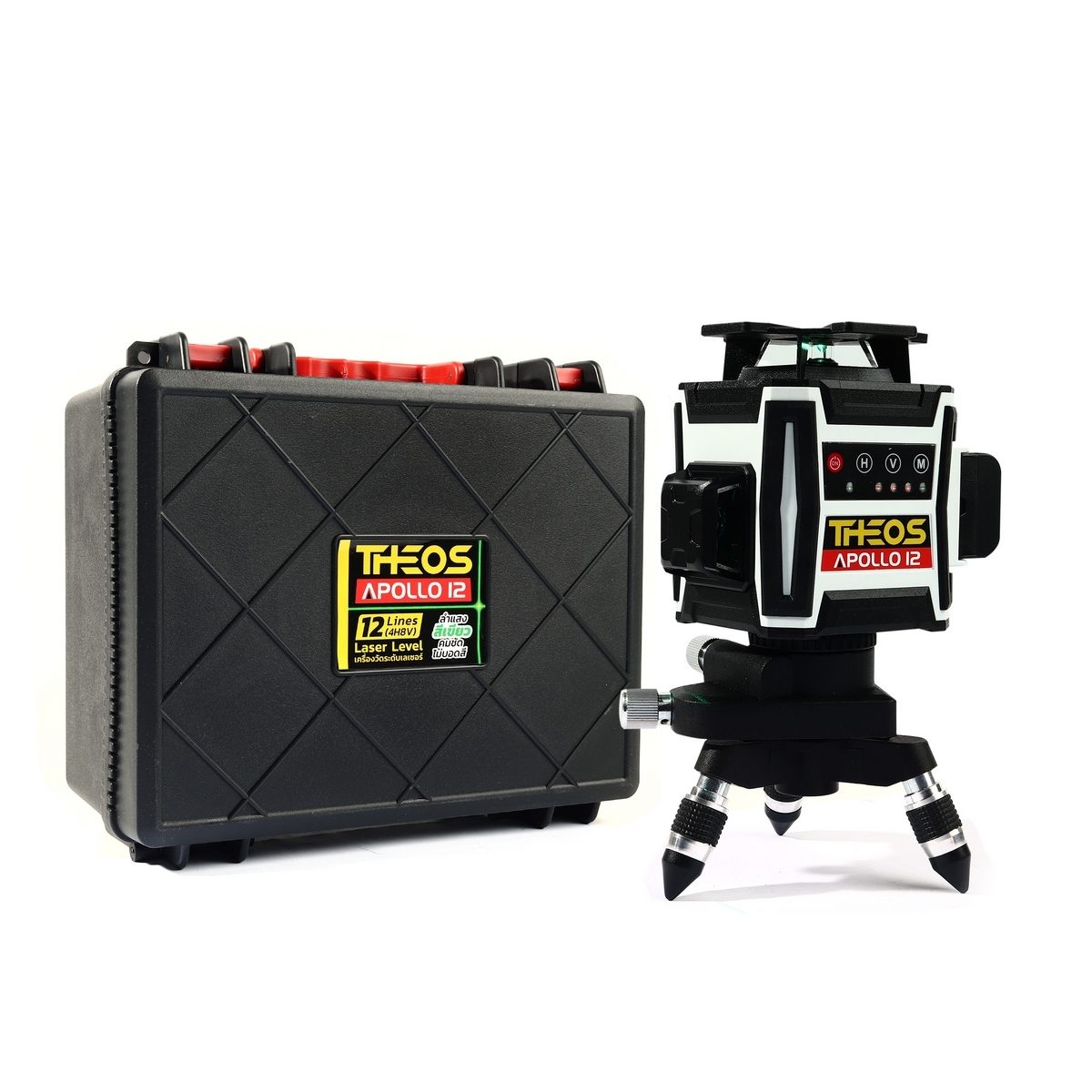 THEOS (ธีออส) เครื่องวัดระดับเลเซอร์แสงเขียว 12 เส้น รุ่น APOLLO12 พร้อมขาตั้ง 1.2 เมตร แบต Li-ion เทคโนโลยี Electronic Core เที่ยงตรงกว่า ส