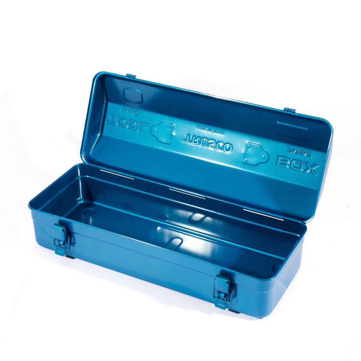 TRUSCO กล่องเครื่องมือสีน้ำเงิน ขนาด 433X168X173.5 มม. ทรงฝาจั่ว รุ่น Y-410-B ผลิตจากเหล็ก สามารถล็อคกุญแจได้ (ทรัสโก้)