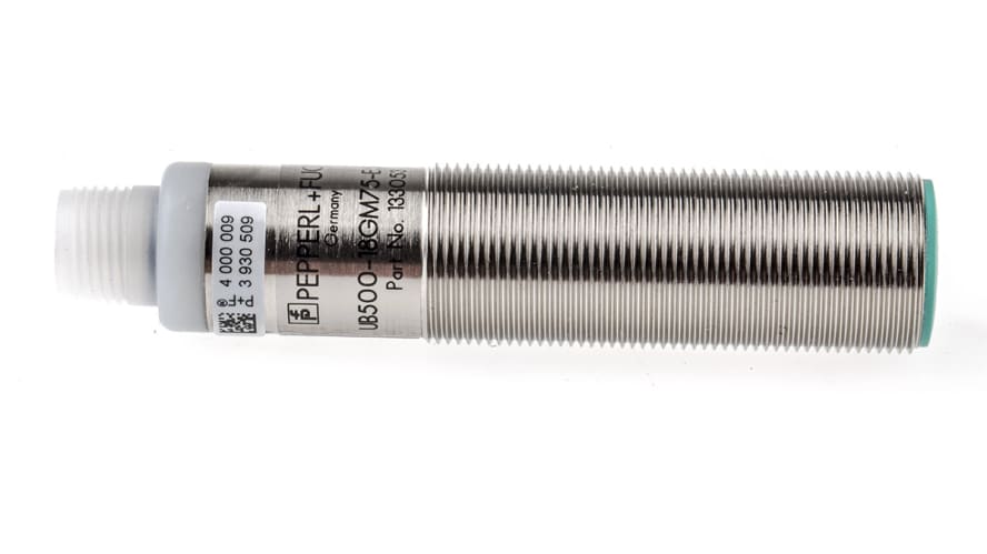 UB500-18GM75-E5-V15, Pepperl + Fuchs Ultrasonic Barrel-Style Proximity Sensor, M18 x 1, 30 → 500 mm Detection, PNP Output, 10