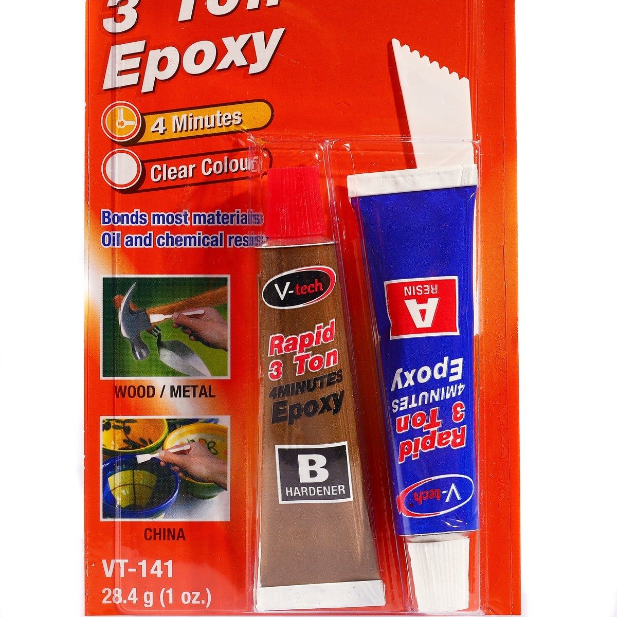 V TECH กาวอีพอกซ์ซี่ สีใส ขนาด 2 X 28.4 มล. รุ่น VT-141 สำหรับงานโลหะ และวัสดุต่างๆ ชนิดแห้งเร็วภายใน 4 นาที ทนความร้อนได้ถึง 130°C (วีเทค)