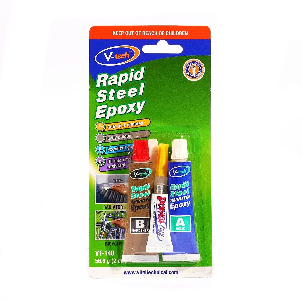 V TECH กาวอีพอกซ์ซี่ สีเทาเงิน แถมกาวตราช้าง รุ่น VT-140BP เหมาะกับการเชื่อมเหล็ก แห้งเร็วภายใน 4 นาที ทนความร้อนได้ถึง 80°C (วีเทค)