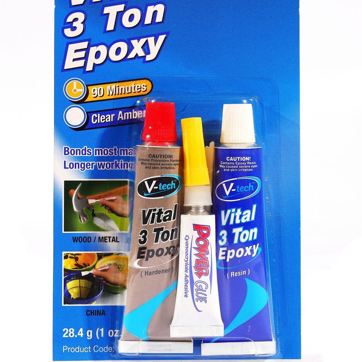 V TECH กาวอีพอกซ์ซี่ สีใส แถมกาวตราช้าง รุ่น VT-143BP เหมาะกับประกอบ ติด เชื่อม ชิ้นงานโลหะ แห้งช้าใน 90 นาที ทนความร้อนได้ถึง 80°C (วีเทค)