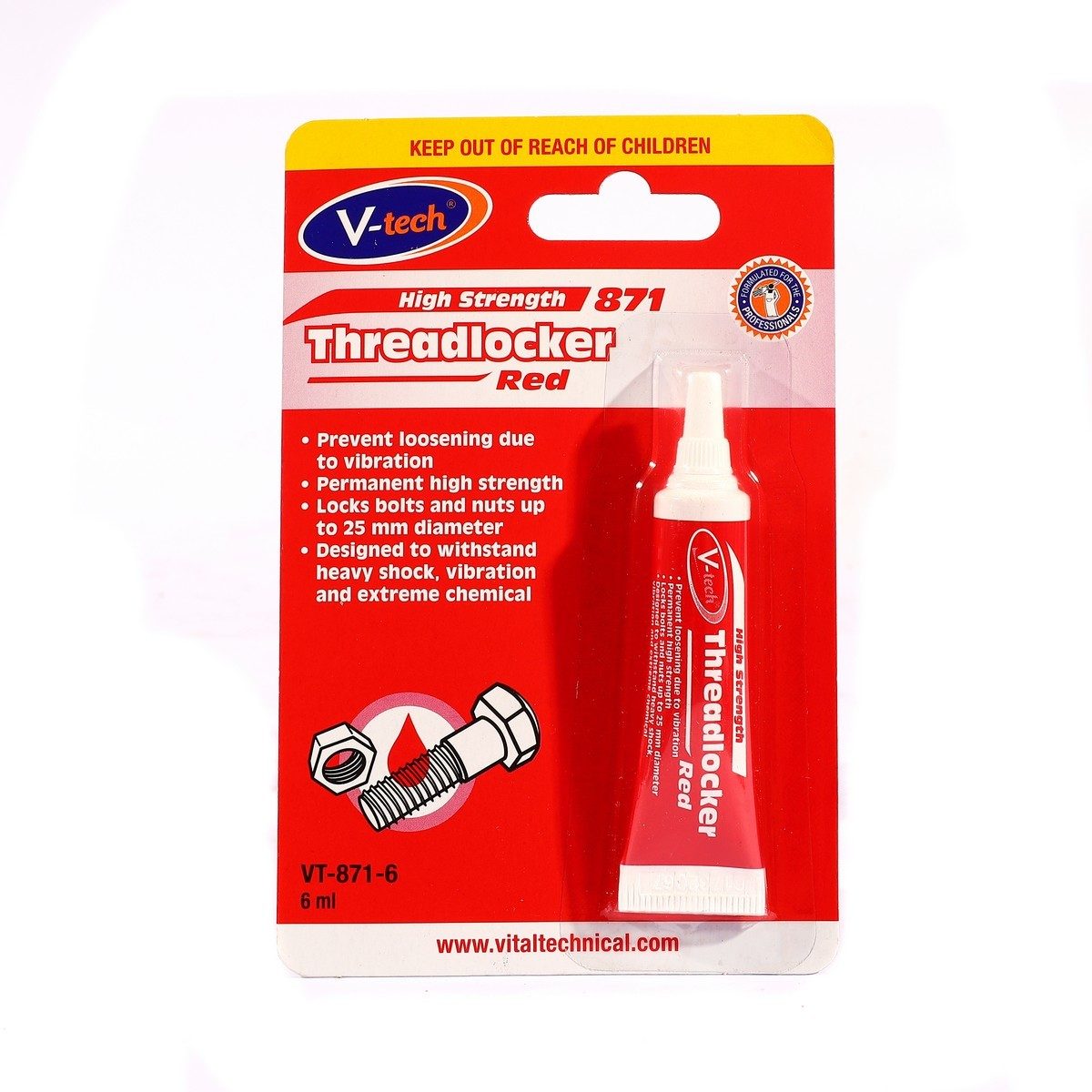 VT-8716 กาวล็อคเกลียว สีแดง 6ML