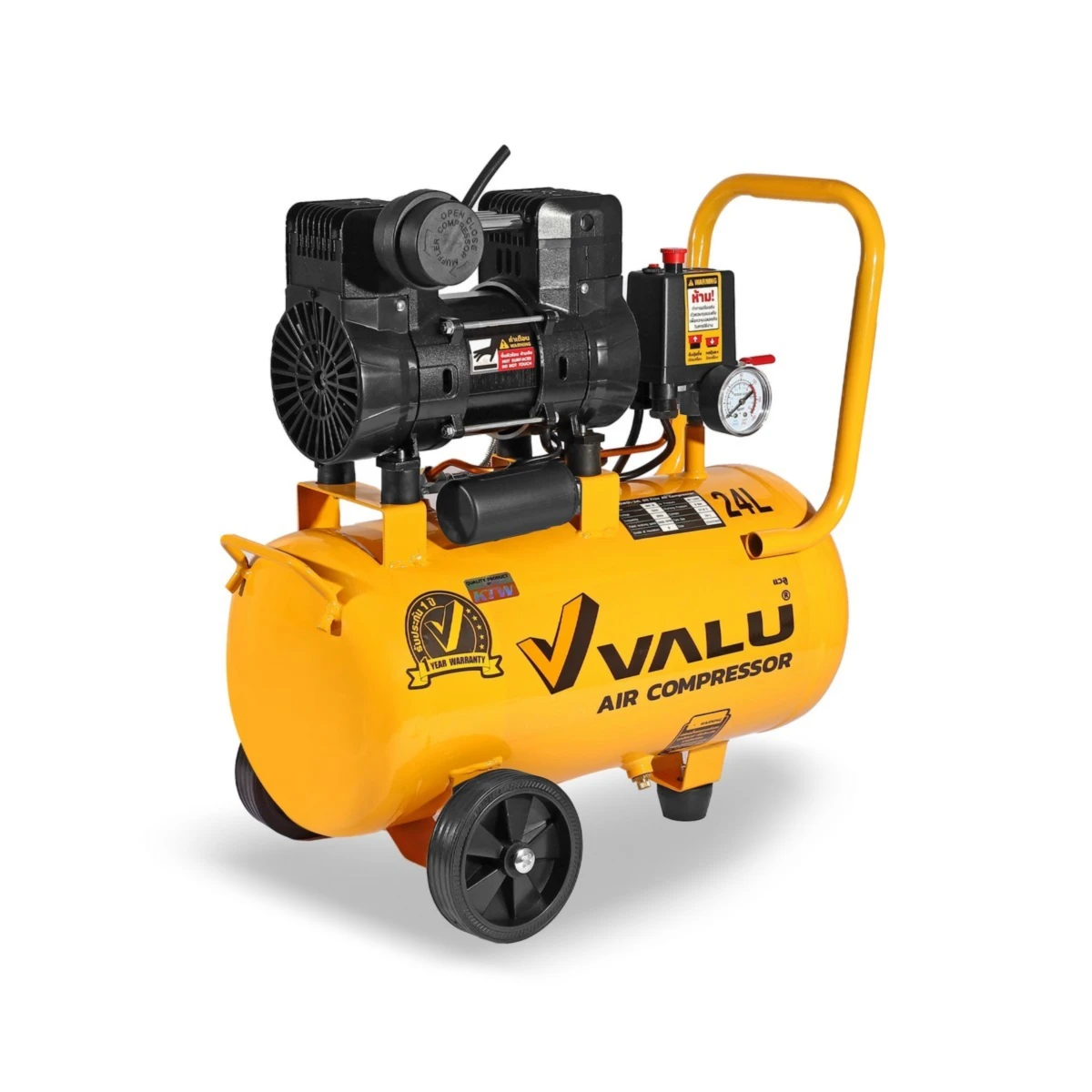 VALU ปั๊มลมออยล์ฟรี (OIL FREE) กำลังไฟฟ้า 960 วัตต์ ถัง 24 ลิตร รุ่น E0960W01-24L ไฟ 1 เฟส ความเร็วรอบ 2,800 รอบ/นาที ไฟ 220 โวลต์ 2 โพล แรง