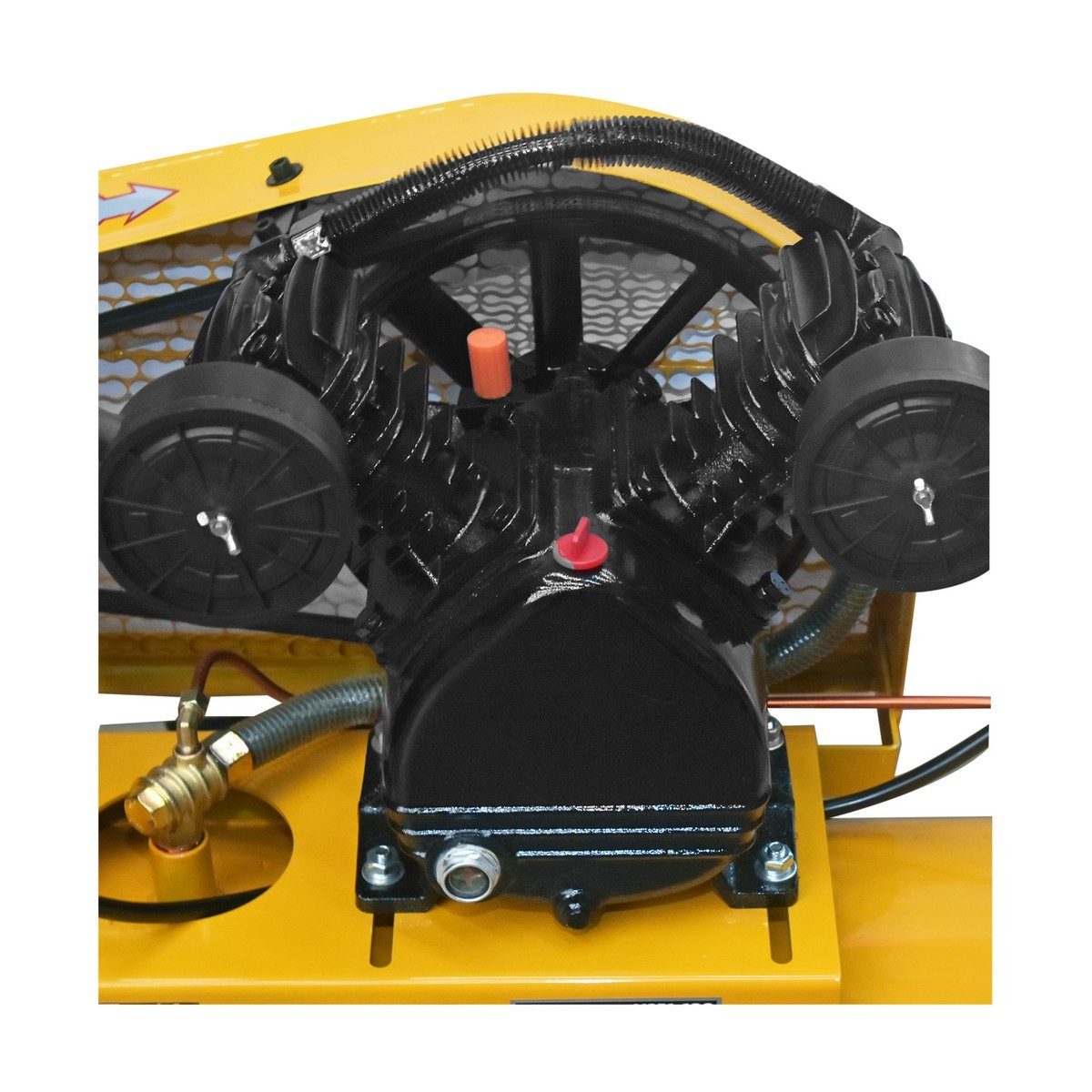 VALU ปั๊มลมสายพาน 2 หัว รุ่น 265-100 มอเตอร์ 2 แรงม้า (1500 วัตต์) ถัง 100 ลิตร ไฟ 1 เฟส ความเร็วรอบ 2800 รอบ/นาที แรงดันลม 8 บาร์ ปริมาณลม 