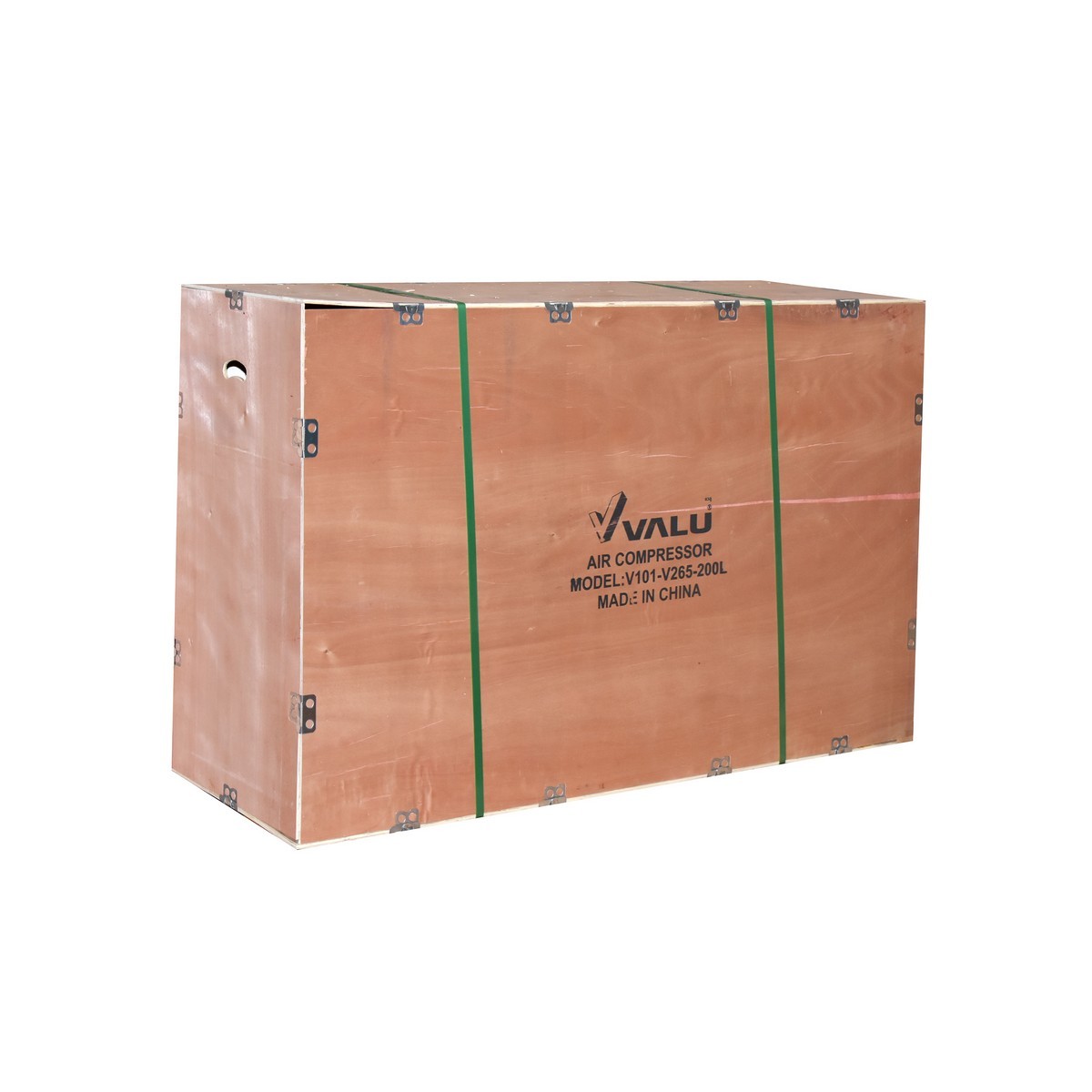 VALU ปั๊มลมสายพาน 2 หัว รุ่น 265-200 มอเตอร์ 3 แรงม้า (2200 วัตต์) ถัง 200 ลิตร ไฟ 1 เฟส ความเร็วรอบ 2,800 รอบ/นาที แรงดันลม 8 บาร์ ปริมาณลม