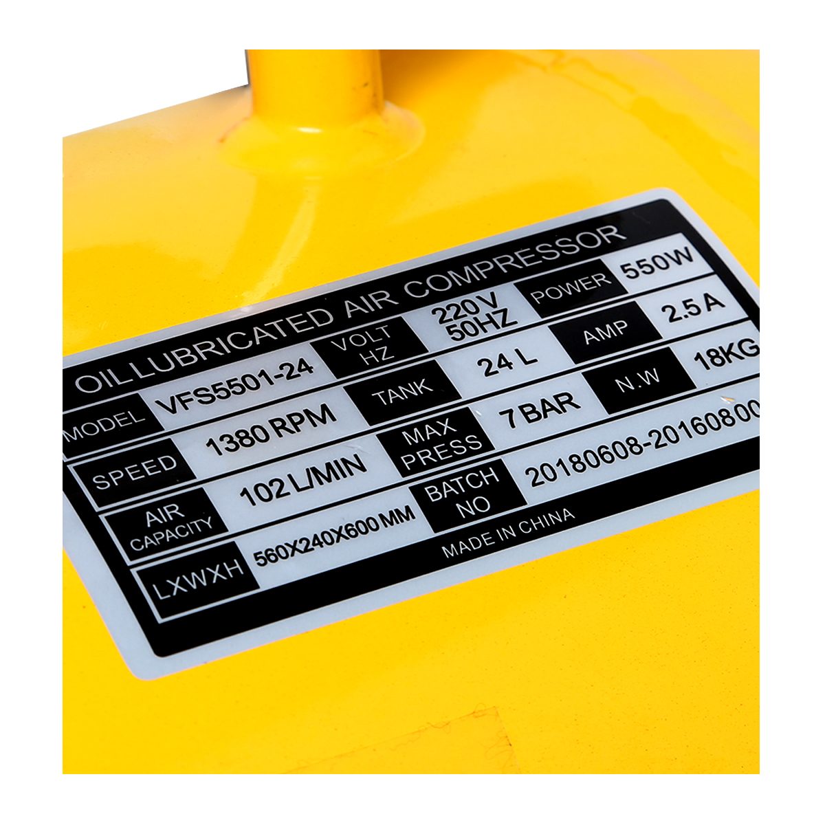 ปั๊มลมออยล์ฟรี  แวลู (VALU) รุ่น VFS5501-24 ปั๊มลมแบบไร้น้ำมัน (OIL FREE) กำลังมอเตอร์ 0.7 แรงม้า (500 วัตต์) ขนาดถังลม 24 ลิตร แรงดัน 8 บาร