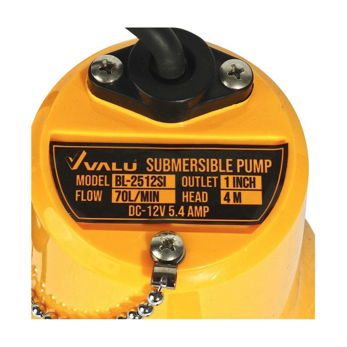 VALU ปั๊มแช่ไดโว่แบตเตอรี่/โซล่าเซลล์ DC-12V รุ่น BL-2512 ส่งสูง 4 เมตร ปริมาณน้ำ 70 ลิตร/นาที ท่อส่งออก 1 นิ้ว สายไฟยาว 1.2 เมตร (แวลู)