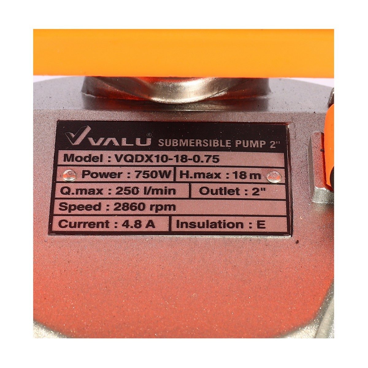 VALU ปั๊มแช่อลูมิเนียม 750 วัตต์ 220 โวลต์ ท่อ 2 นิ้ว รุ่น VQDX10-18-0.75 ส่งสูง 18 เมตร ปริมาณน้ำ 250 ลิตร/นาที สายไฟยาว 8 เมตร (แวลู)