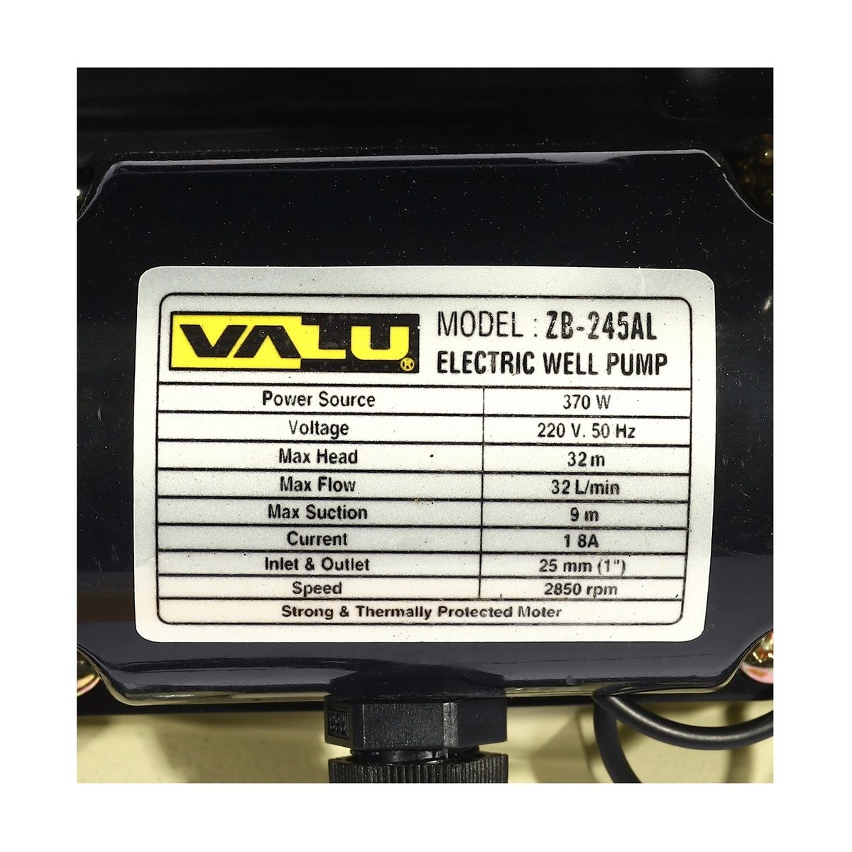 VALU ปั๊มน้ำอัตโนมัติ 370 วัตต์ 220 โวลต์ ท่อ 1 นิ้ว รุ่น ZB-245AL ส่งสูง 32 เมตร ปริมาณน้ำ 32 ลิตร/นาที ขดลวดอลูมิเนียม ใบพัดทองเหลือง (แวล