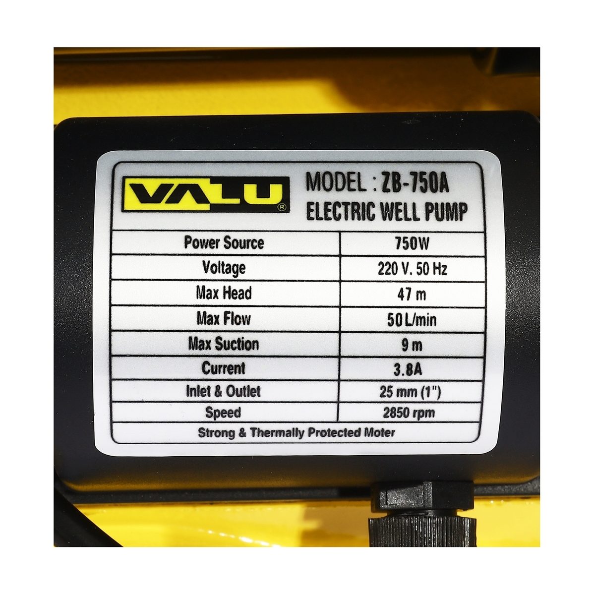 VALU ปั๊มน้ำอัตโนมัติ 750 วัตต์ 220 โวลต์ ท่อ 1 นิ้ว รุ่น ZB-750A ส่งสูง 47 เมตร ปริมาณน้ำ 50 ลิตร/นาที ขดลวดทองแดง พร้อมฐาน (แวลู)