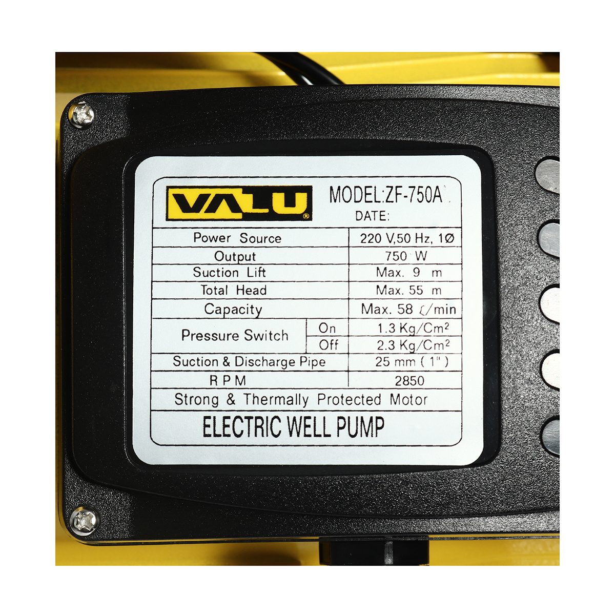 VALU ปั๊มน้ำออโต้ รุ่น ZF-750A กำลังไฟ 750 วัตต์ ส่งสูง 55 เมตร อัตราการไหล 58 ลิตร/นาที พร้อม Flow Sensor (แวลู)