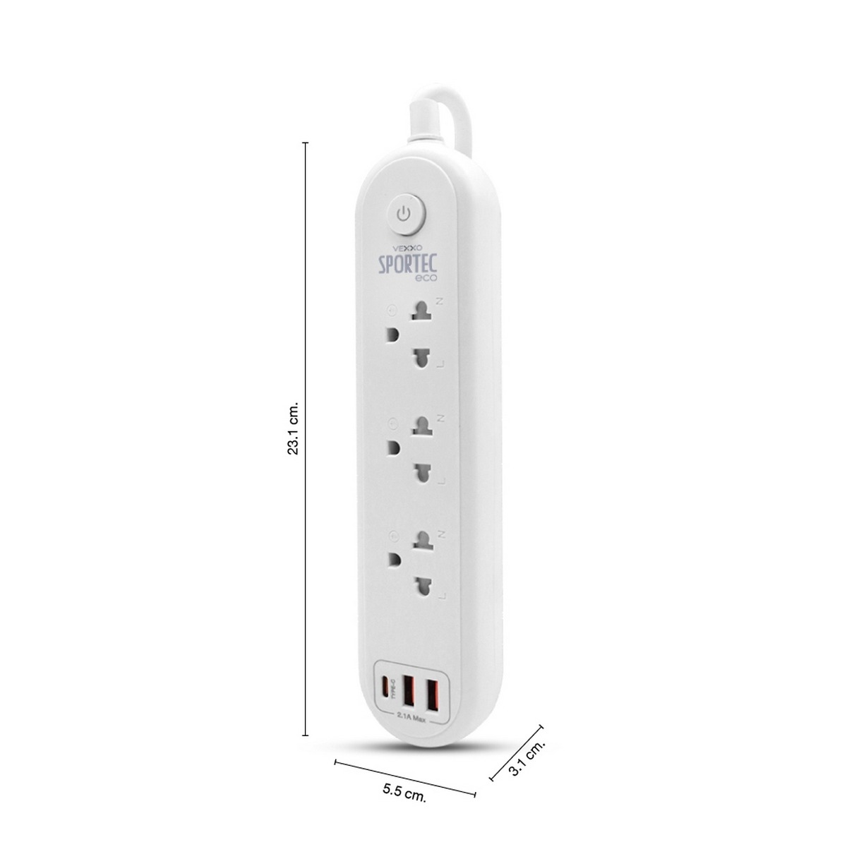 VEXXO ปลั๊กรางไฟ 3 ช่อง 1 สวิตซ์ ยาว 3 เมตร 2 USB 1 TYPE-C 2.1A MAX รุ่น F5STB-ECR1-1331 รองรับไฟ 2300 วัตต์ 10 แอมป์ สายไฟ 3x0.75 sq.mm. มอ