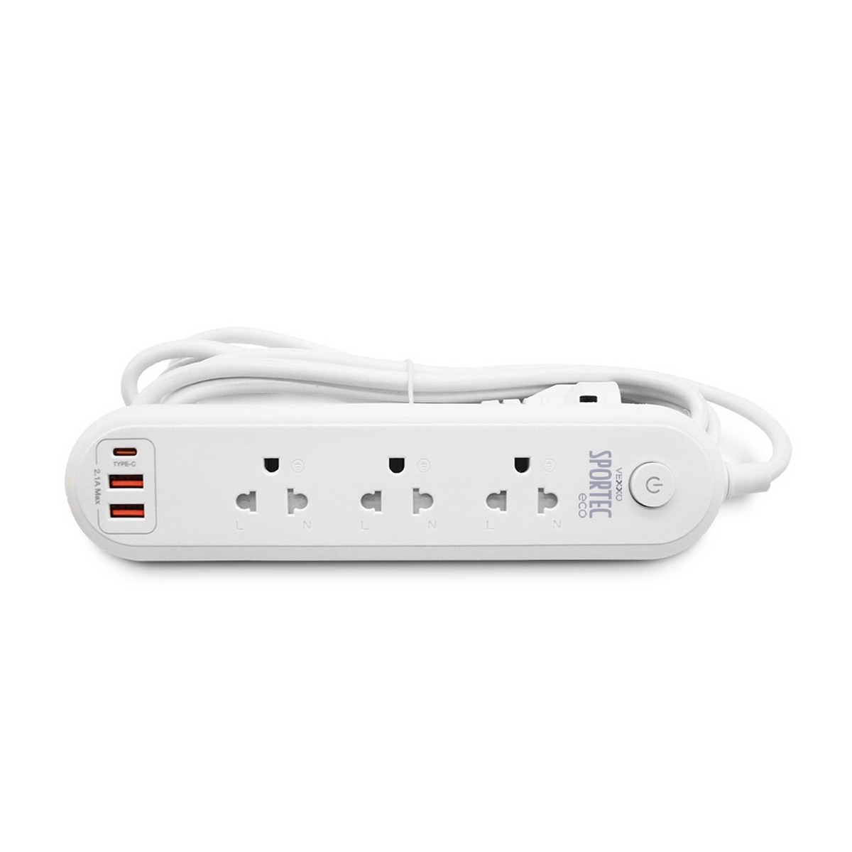 VEXXO ปลั๊กรางไฟ 3 ช่อง 1 สวิตซ์ ยาว 3 เมตร 2 USB 1 TYPE-C 2.1A MAX รุ่น F5STB-ECR1-1331 รองรับไฟ 2300 วัตต์ 10 แอมป์ สายไฟ 3x0.75 sq.mm. มอ