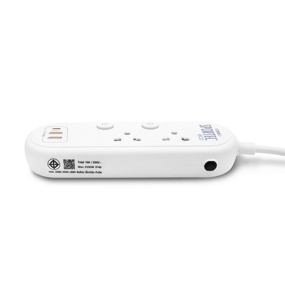 VEXXO ปลั๊กรางไฟ 2 ช่อง 2 สวิตซ์ ยาว 3 เมตร 2 USB 1 TYPE-C 2.1A MAX รุ่น F5STB-ECR1-2231 รองรับไฟ 2300 วัตต์ 10 แอมป์ สายไฟ 3x0.75 sq.mm. มอ