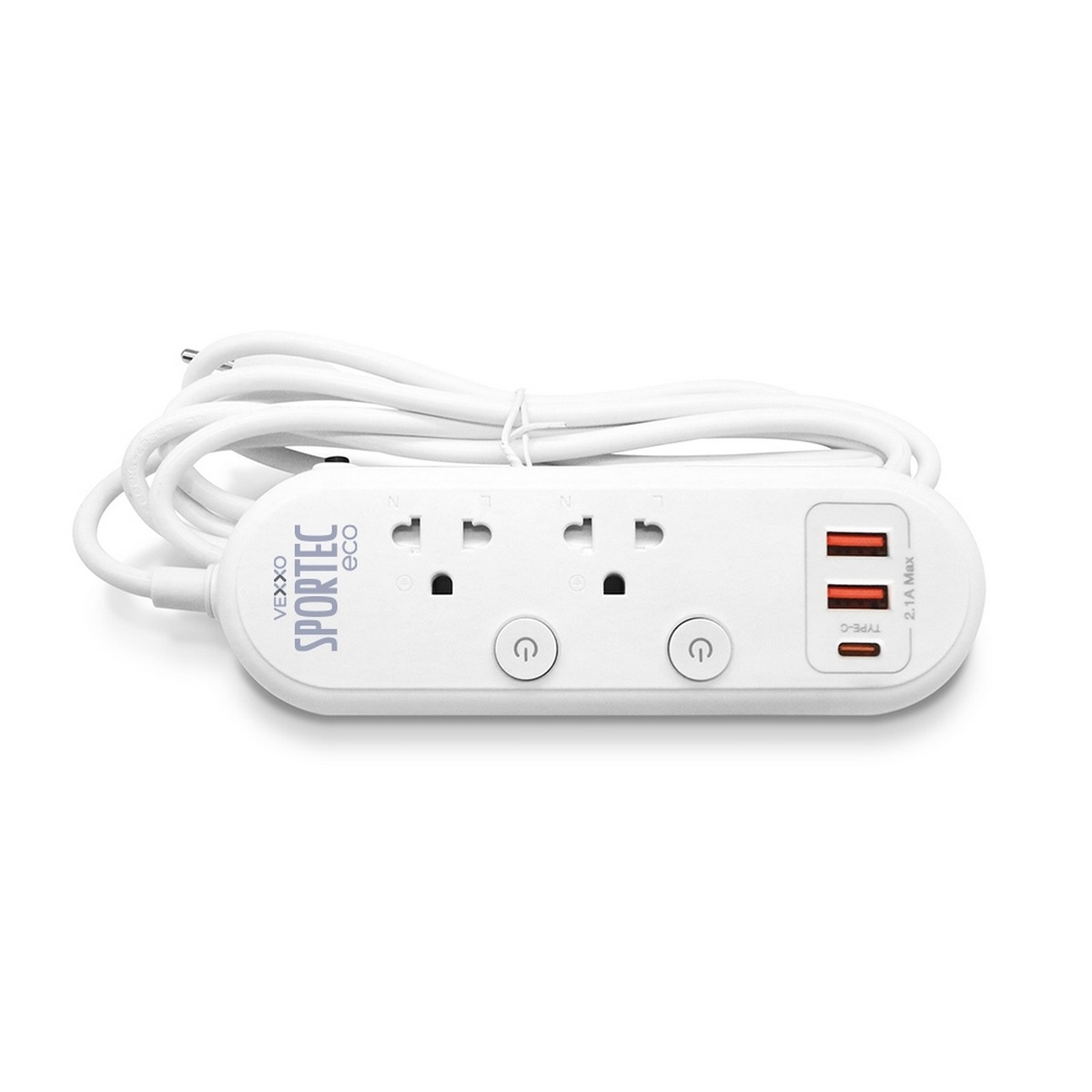VEXXO ปลั๊กรางไฟ 2 ช่อง 2 สวิตซ์ ยาว 3 เมตร 2 USB 1 TYPE-C 2.1A MAX รุ่น F5STB-ECR1-2231 รองรับไฟ 2300 วัตต์ 10 แอมป์ สายไฟ 3x0.75 sq.mm. มอ