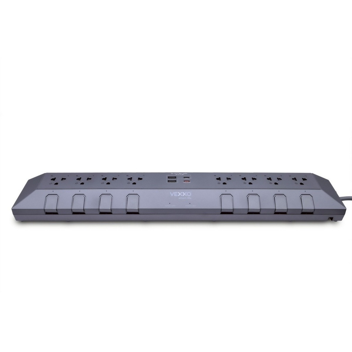 VEXXO F5ST3-DO02-8831 ปลั๊กรางไฟสตูดิโอ (สีเทา) 8 ช่อง 8 สวิตซ์ 2 USB + 1 TYPE-C + 1 TYPE-C (PD 20W FASTCHARGE) ยาว 3 เมตร 3 x 1.5 sq.mm. 16
