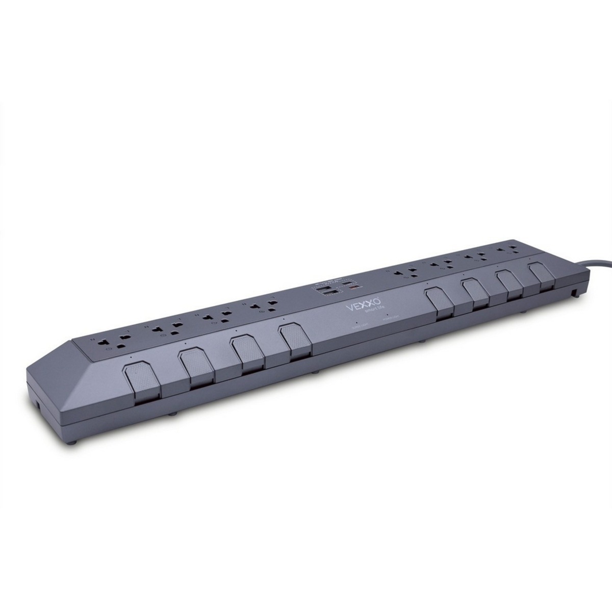 VEXXO F5ST3-DO02-8831 ปลั๊กรางไฟสตูดิโอ (สีเทา) 8 ช่อง 8 สวิตซ์ 2 USB + 1 TYPE-C + 1 TYPE-C (PD 20W FASTCHARGE) ยาว 3 เมตร 3 x 1.5 sq.mm. 16