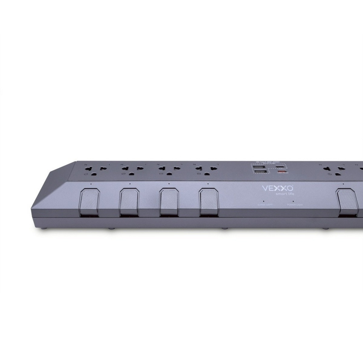 VEXXO F5ST3-DO02-8831 ปลั๊กรางไฟสตูดิโอ (สีเทา) 8 ช่อง 8 สวิตซ์ 2 USB + 1 TYPE-C + 1 TYPE-C (PD 20W FASTCHARGE) ยาว 3 เมตร 3 x 1.5 sq.mm. 16