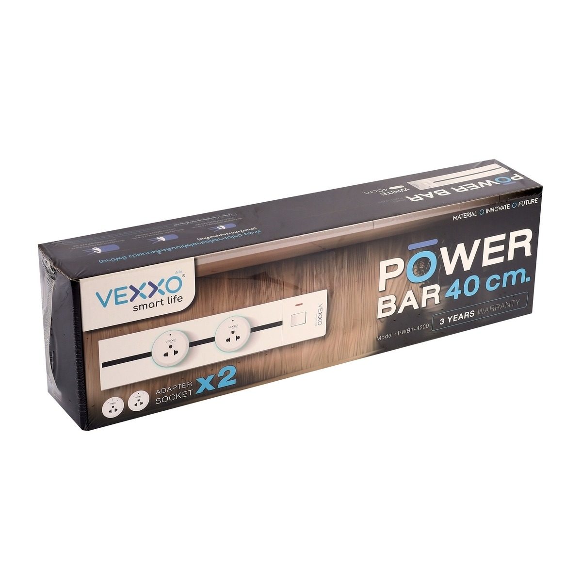 VEXXO ชุดรางไฟเลื่อนได้ (ไม่มีสายไฟใน SET) รุ่น F5PWT-VEX1-4200 ความยาวราง 40 ซม. พร้อมเต้ารับ 2 ชิ้น สีขาว 8000 วัตต์ 32 แอมป์ รับประกัน 3 