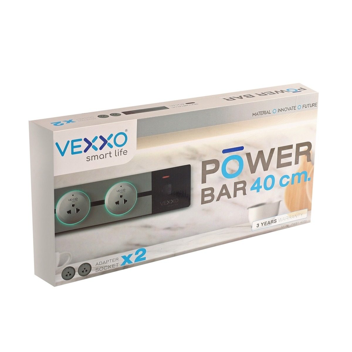 VEXXO ชุดรางไฟเลื่อนได้ (ไม่มีสายไฟใน SET) รุ่น F5PWT-VEX2-4200 ความยาวราง 40 ซม. พร้อมเต้ารับ 2 ชิ้น สีเทา 8000 วัตต์ 32 แอมป์ รับประกัน 3 