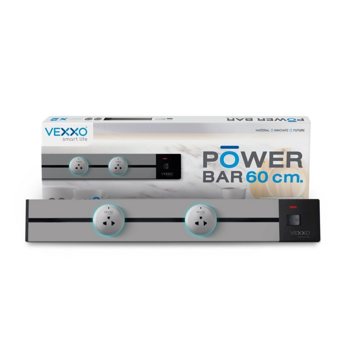VEXXO ชุดรางไฟเลื่อนได้ (ไม่มีสายไฟใน SET) รุ่น F5PWT-VEX2-6200 ความยาวราง 60 ซม. พร้อมเต้ารับ 2 ชิ้น สีเทา 8000 วัตต์ 32 แอมป์ รับประกัน 3 