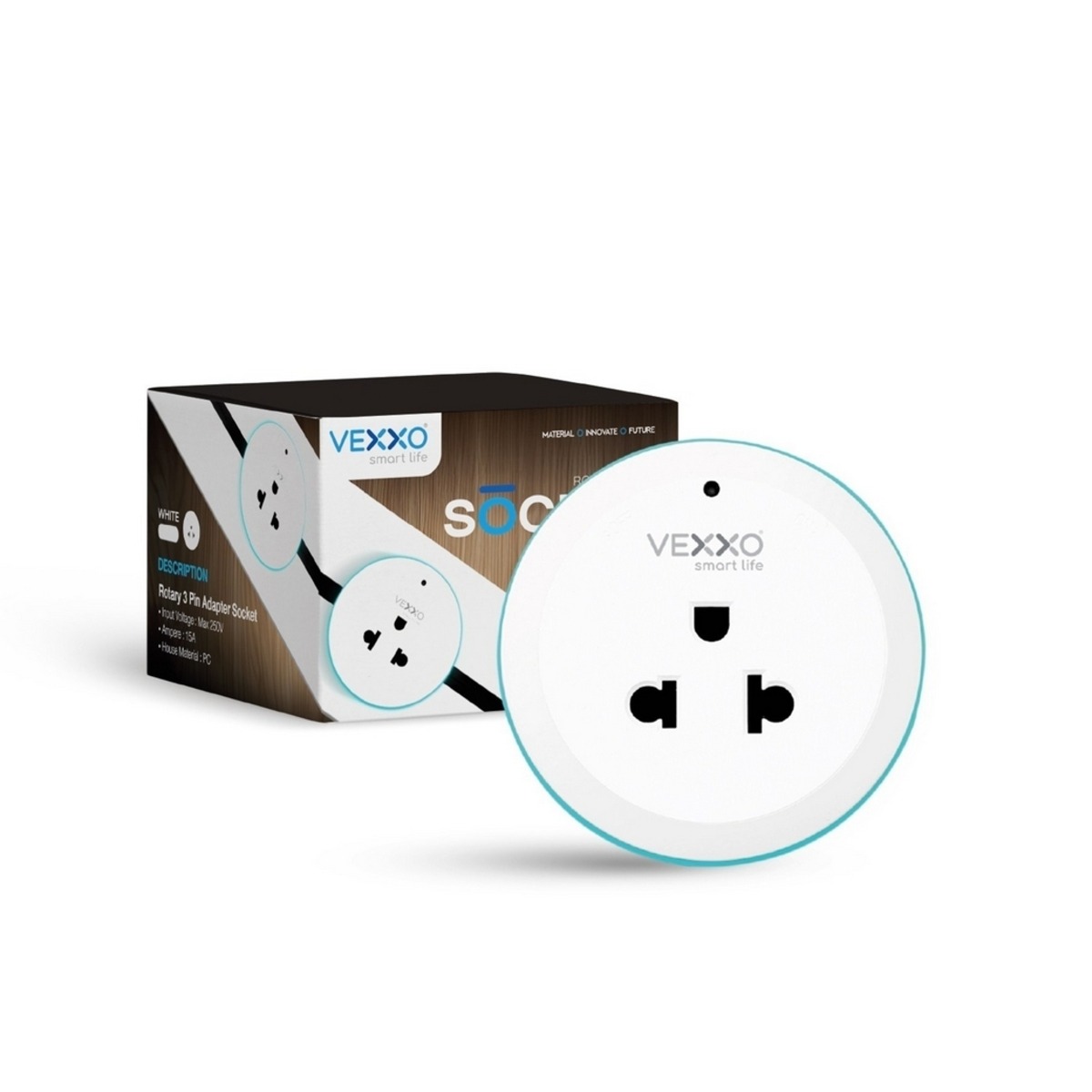 VEXXO เต้ารับไร้สาย 3 ตา รุ่น APB-0100 สีขาว รองรับไฟฟ้าสูงสุด 15 แอมป์ กำลังไฟฟ้า 250 โวลต์ พร้อมไฟแสดงสถานะการใช้งาน รับประกัน 3 ปี (เว็กโ