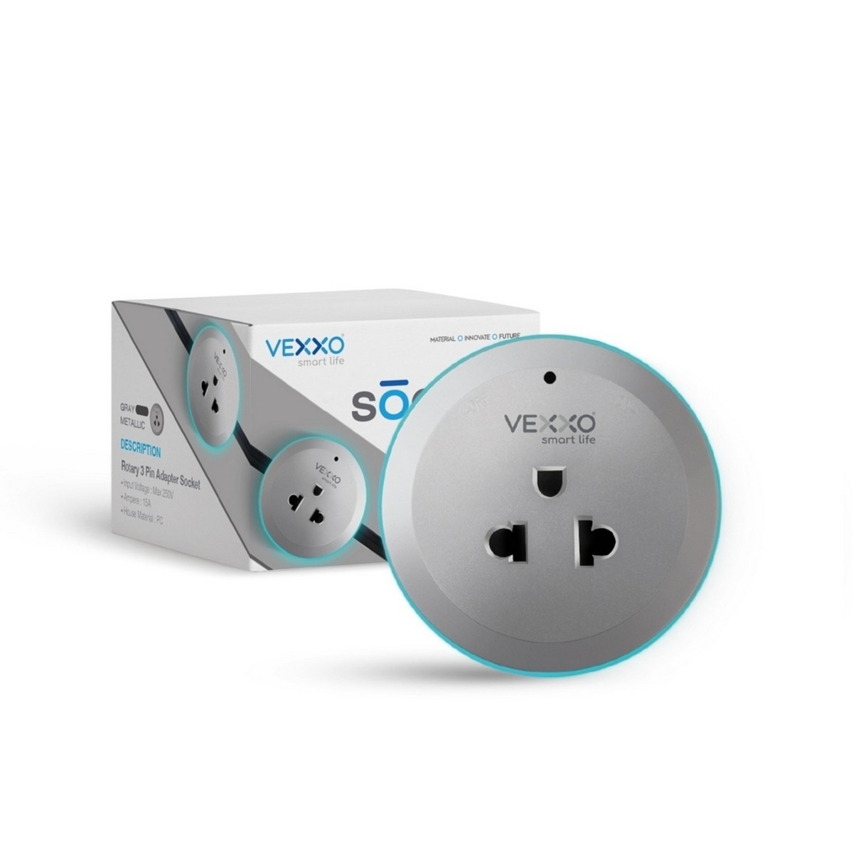 VEXXO เต้ารับไร้สาย 3 ตา รุ่น APB-0100 สีเทา รองรับไฟฟ้าสูงสุด 15 แอมป์ กำลังไฟฟ้า 250 โวลต์ พร้อมไฟแสดงสถานะการใช้งาน รับประกัน 3 ปี (เว็กโ