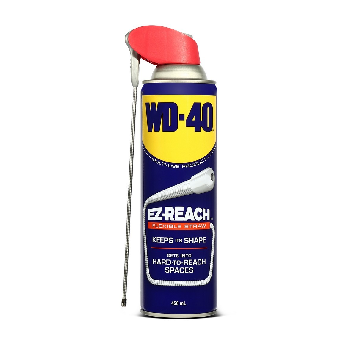 WD-40 น้ำมันอเนกประสงค์ EZ-REACH ขนาด 450 มล. พร้อมหลอดพับงอได้ยาว 8 นิ้ว หล่อลื่น คลายติดขัด ไล่ความชื่น ทำความสะอาด ป้องกันสนิม กลิ่นไม่ฉุ