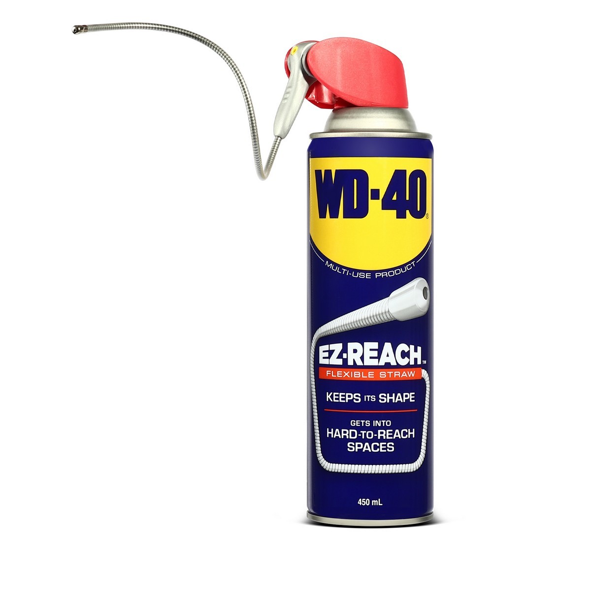WD-40 น้ำมันอเนกประสงค์ EZ-REACH ขนาด 450 มล. พร้อมหลอดพับงอได้ยาว 8 นิ้ว หล่อลื่น คลายติดขัด ไล่ความชื่น ทำความสะอาด ป้องกันสนิม กลิ่นไม่ฉุ