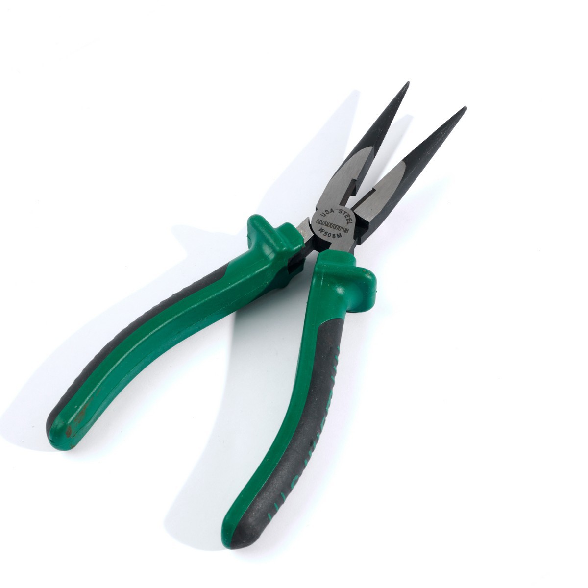 W508M คีมปากแหลมประหยัดแรง8"ด้ามเขียวดำ