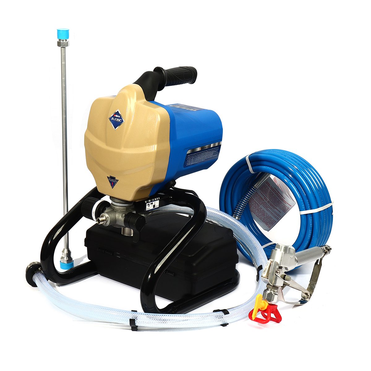 เครื่องพ่นสีแบบ Airless วูฟู (WUFU) รุ่น P-120C กำลังไฟ 650 วัตต์ แรงดันไฟ 220 โวลต์ แรงดันสูงสุด 210 บาร์ ปริมาณสีสูงสุด 1100 มิลลิลิตร/นาท