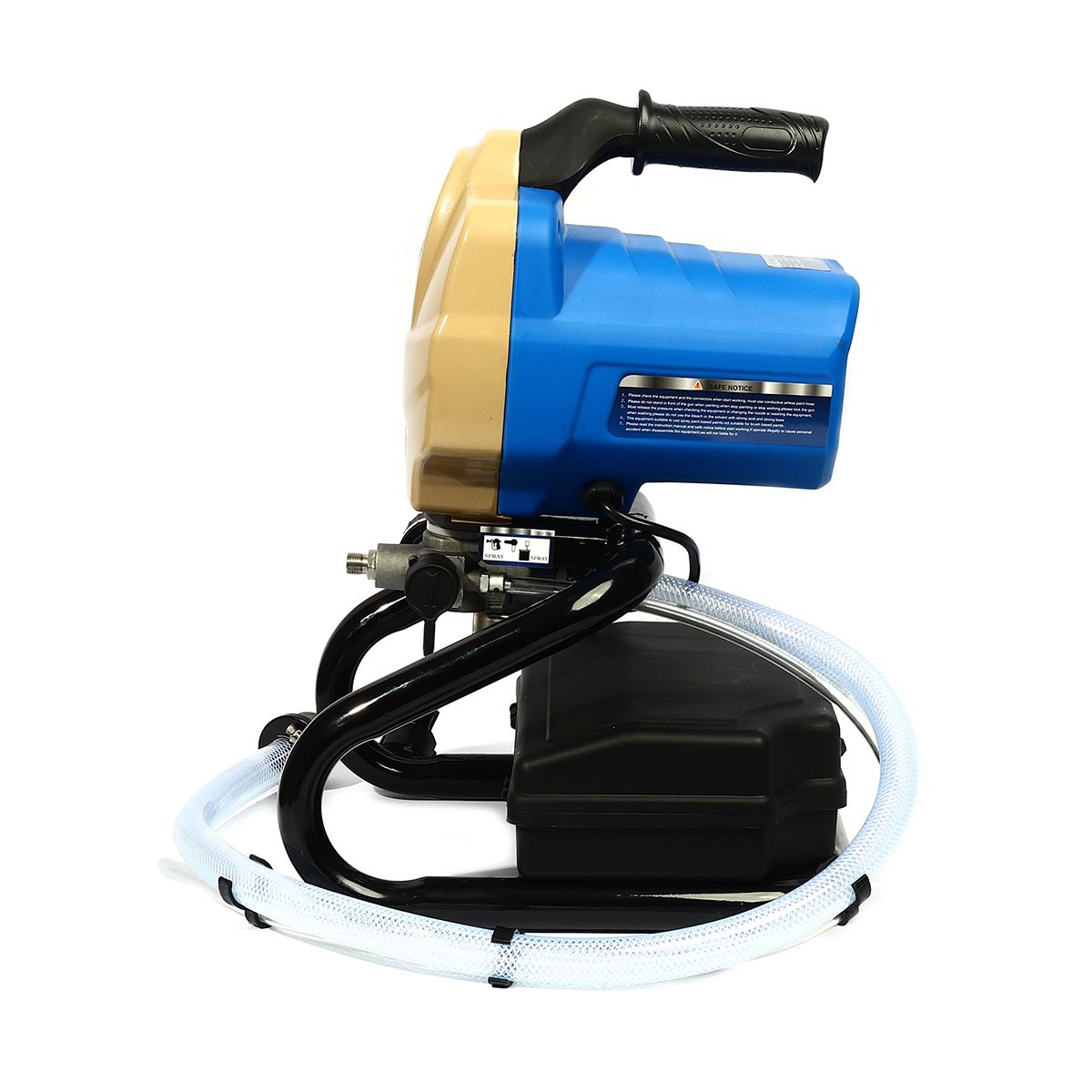เครื่องพ่นสีแบบ Airless วูฟู (WUFU) รุ่น P-120C กำลังไฟ 650 วัตต์ แรงดันไฟ 220 โวลต์ แรงดันสูงสุด 210 บาร์ ปริมาณสีสูงสุด 1100 มิลลิลิตร/นาท